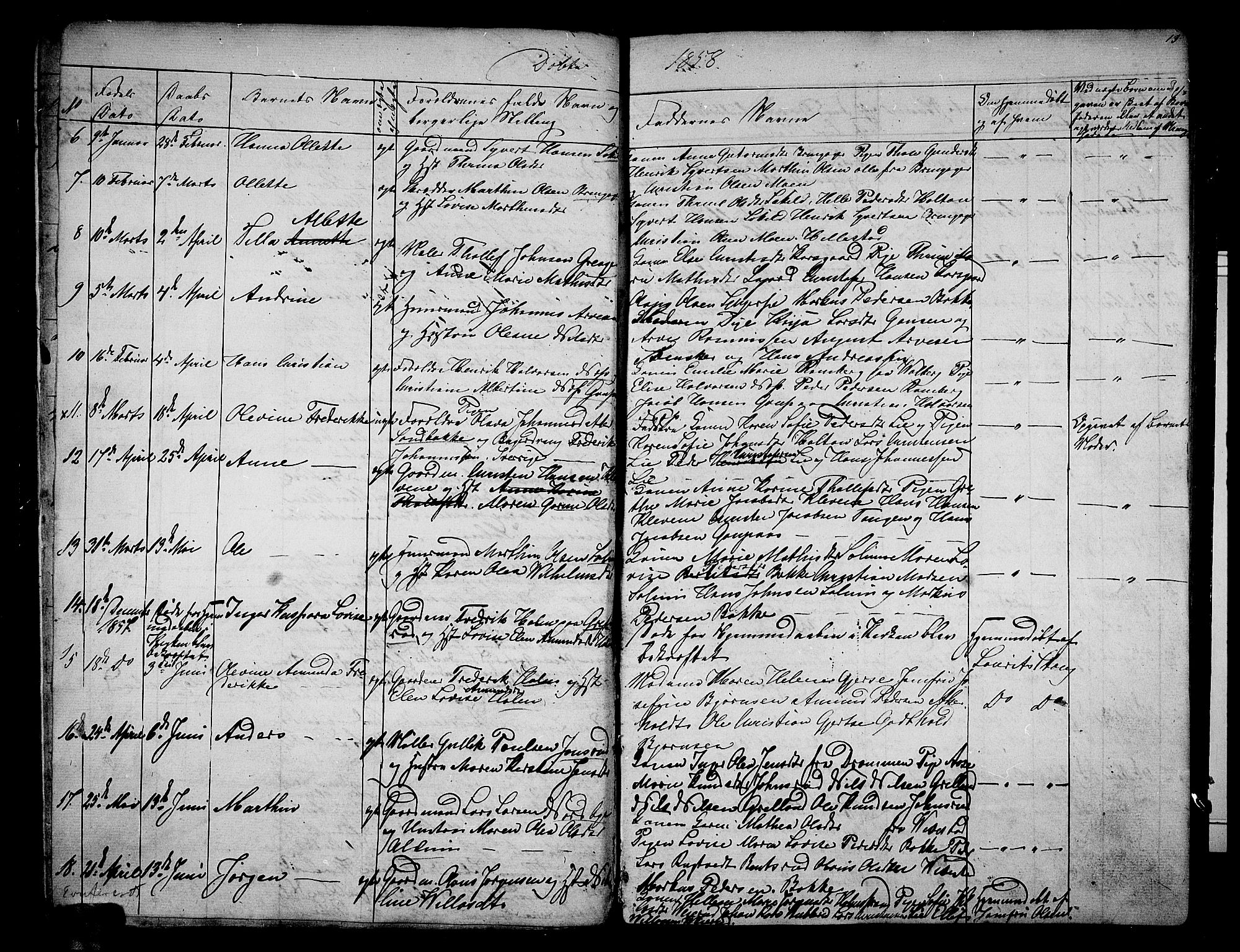 Botne kirkebøker, AV/SAKO-A-340/G/Ga/L0001: Parish register (copy) no. I 1, 1854-1867, p. 13