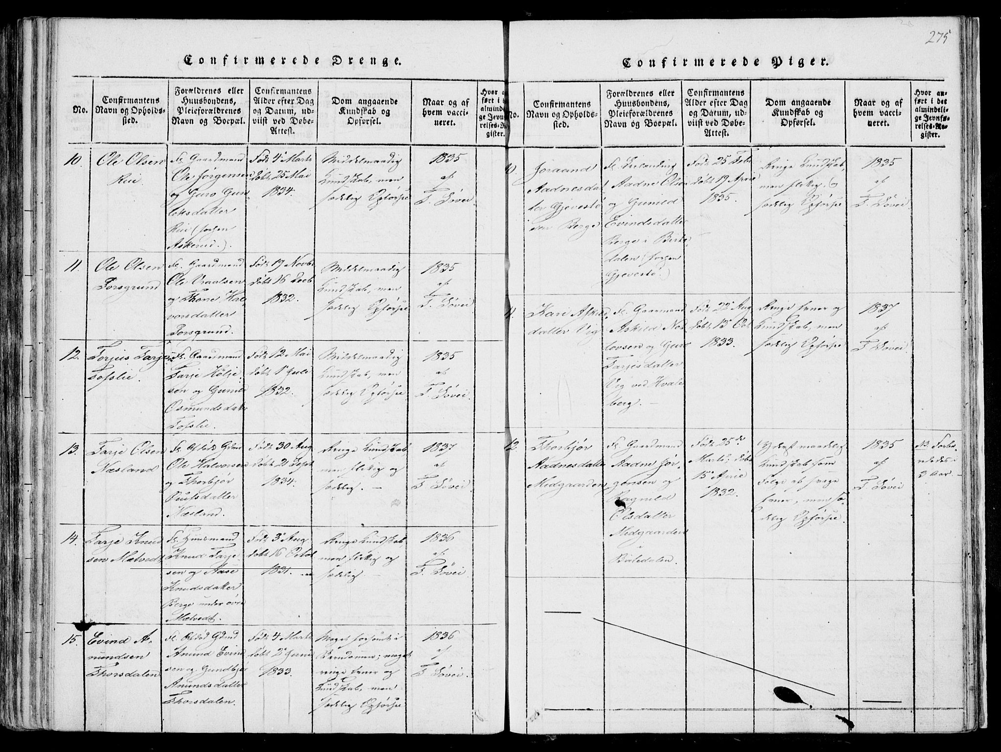 Fyresdal kirkebøker, AV/SAKO-A-263/F/Fa/L0004: Parish register (official) no. I 4, 1815-1854, p. 275