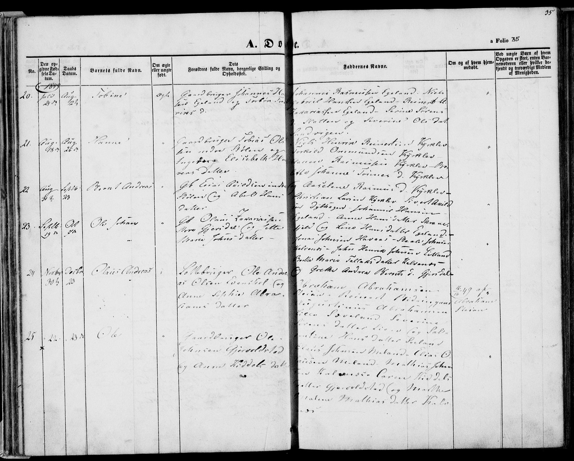 Herad sokneprestkontor, AV/SAK-1111-0018/F/Fa/Faa/L0004: Parish register (official) no. A 4, 1844-1853, p. 35