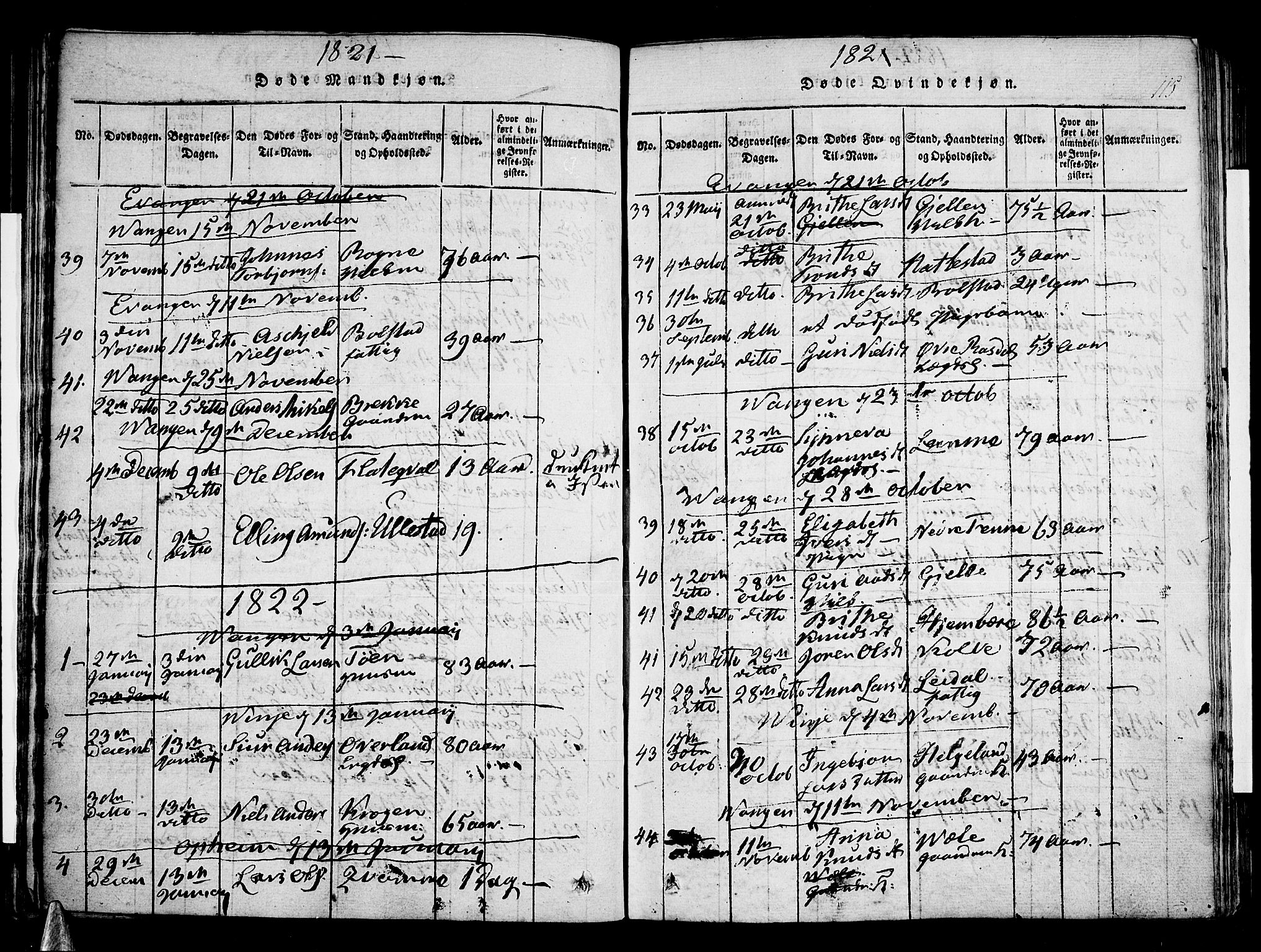 Voss sokneprestembete, AV/SAB-A-79001/H/Haa: Parish register (official) no. A 11, 1816-1827, p. 115