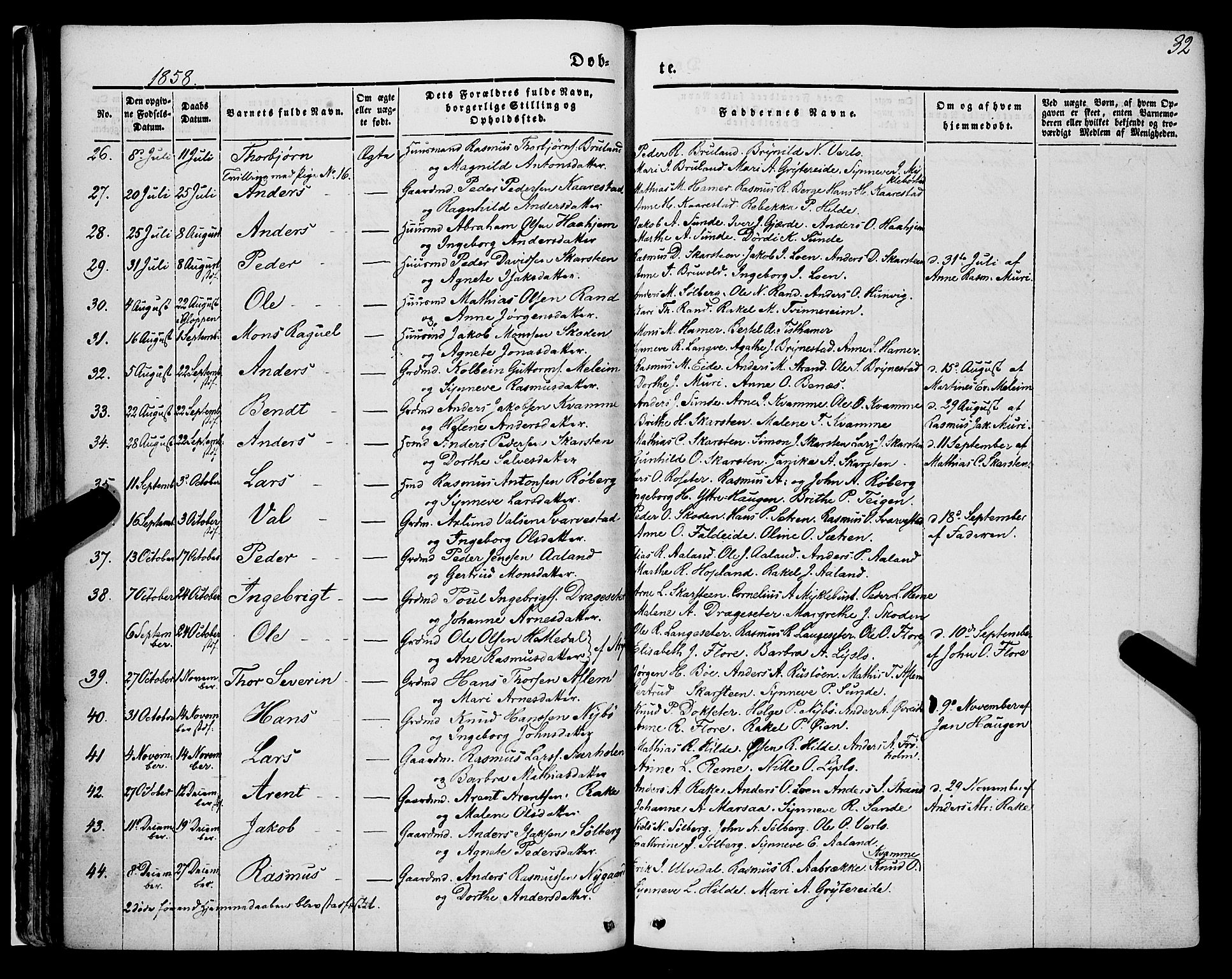 Innvik sokneprestembete, AV/SAB-A-80501: Parish register (official) no. A 5, 1847-1865, p. 32