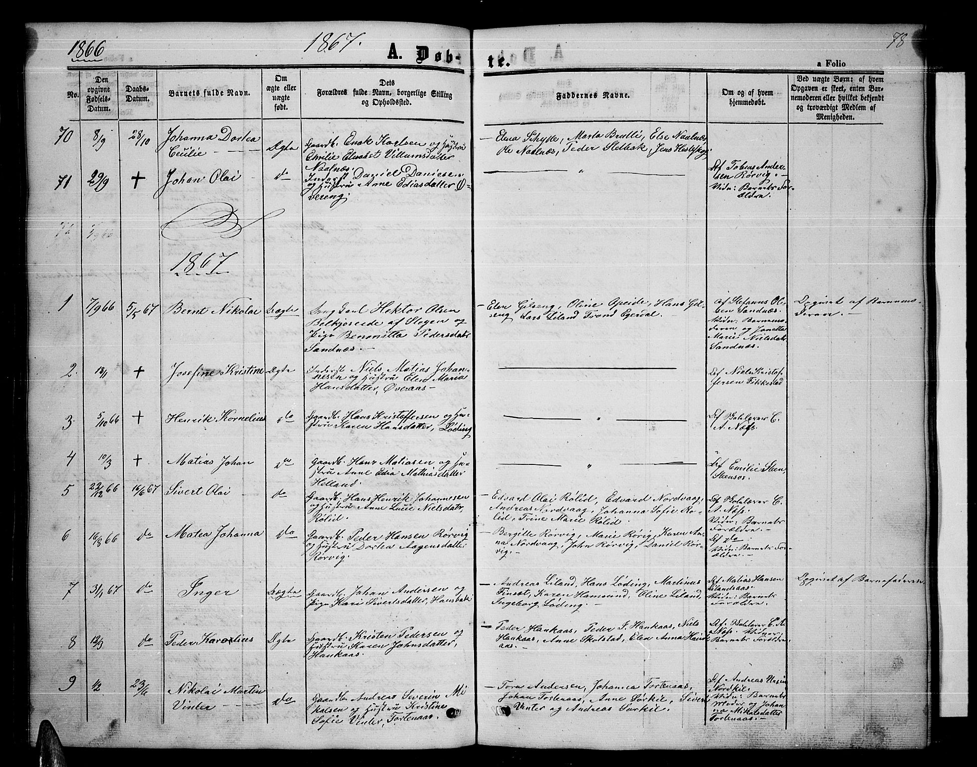 Ministerialprotokoller, klokkerbøker og fødselsregistre - Nordland, AV/SAT-A-1459/859/L0857: Parish register (copy) no. 859C03, 1854-1873, p. 78