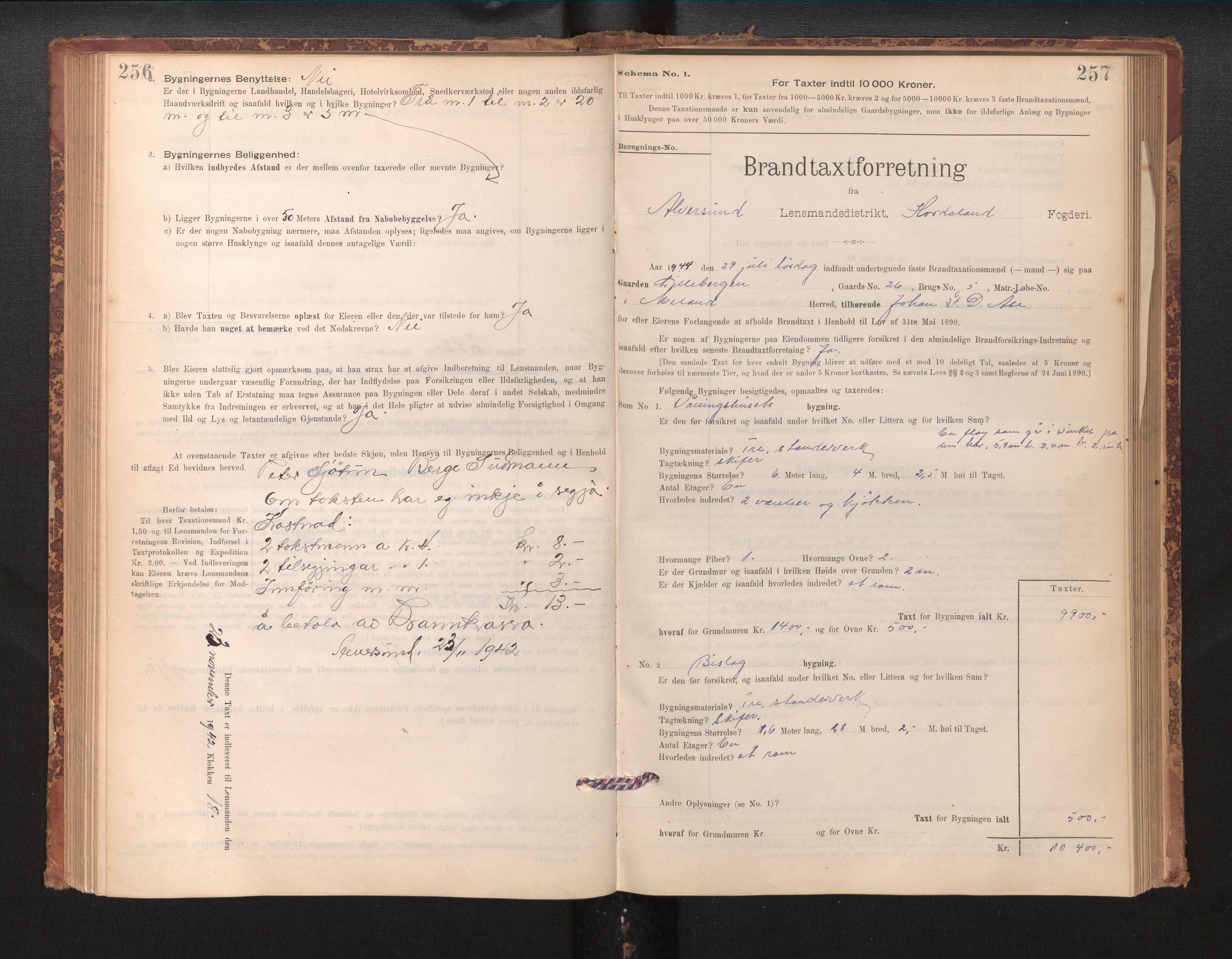 Lensmannen i Alversund, SAB/A-30701/0012/L0004: Branntakstprotokoll, skjematakst, 1894-1953, p. 256-257