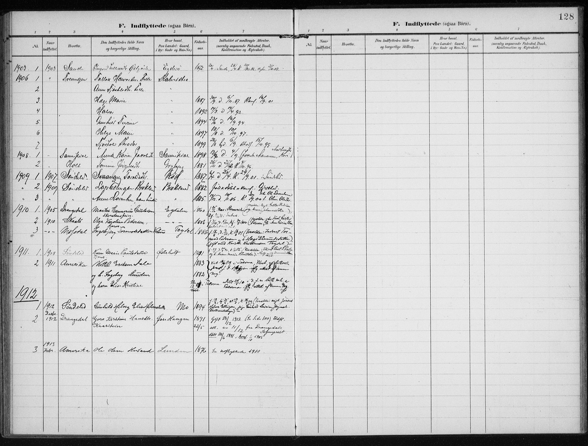 Gjerstad sokneprestkontor, AV/SAK-1111-0014/F/Fa/Faa/L0011: Parish register (official) no. A 11, 1903-1914, p. 128