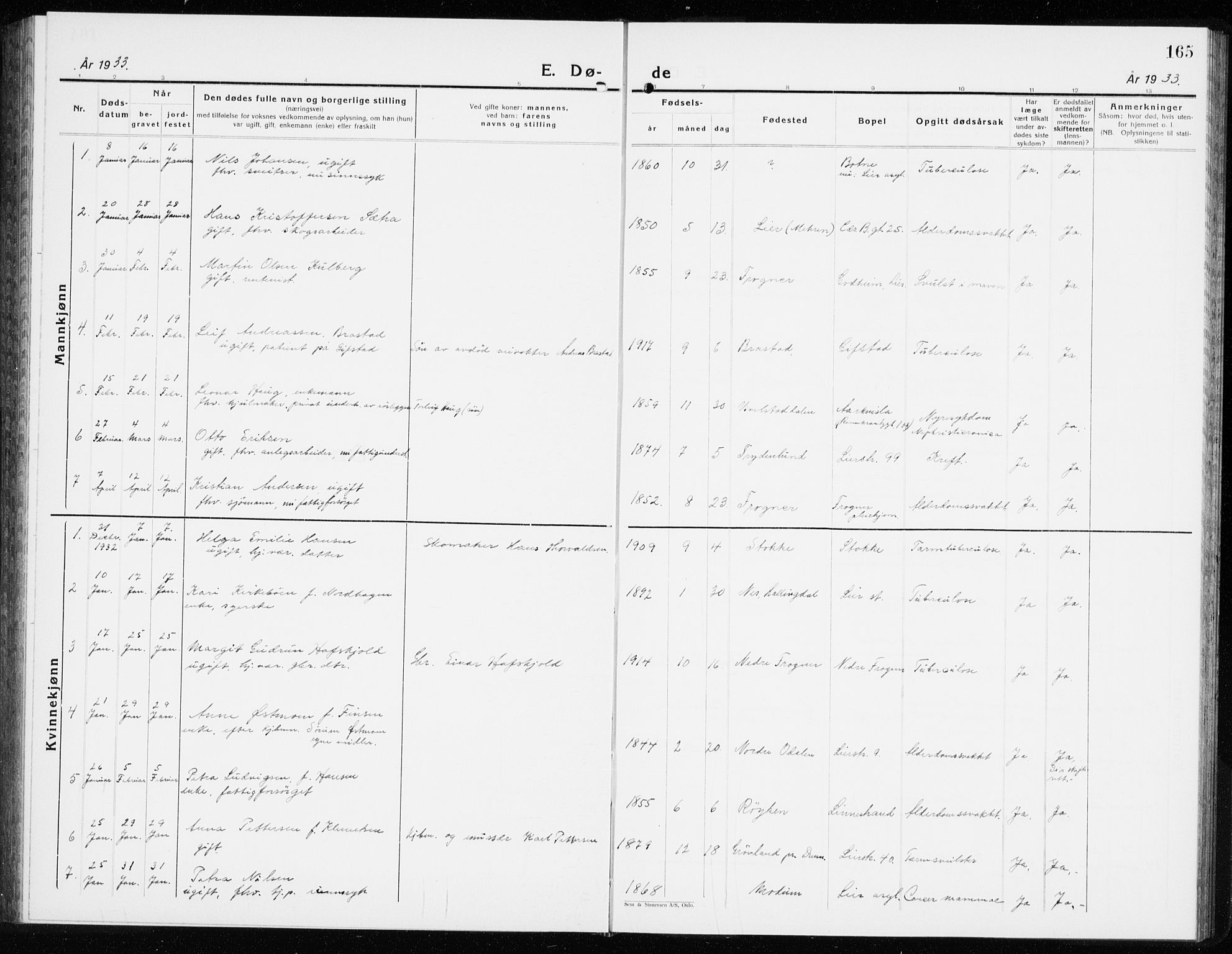 Lier kirkebøker, AV/SAKO-A-230/G/Gb/L0005: Parish register (copy) no. II 5, 1932-1942, p. 165