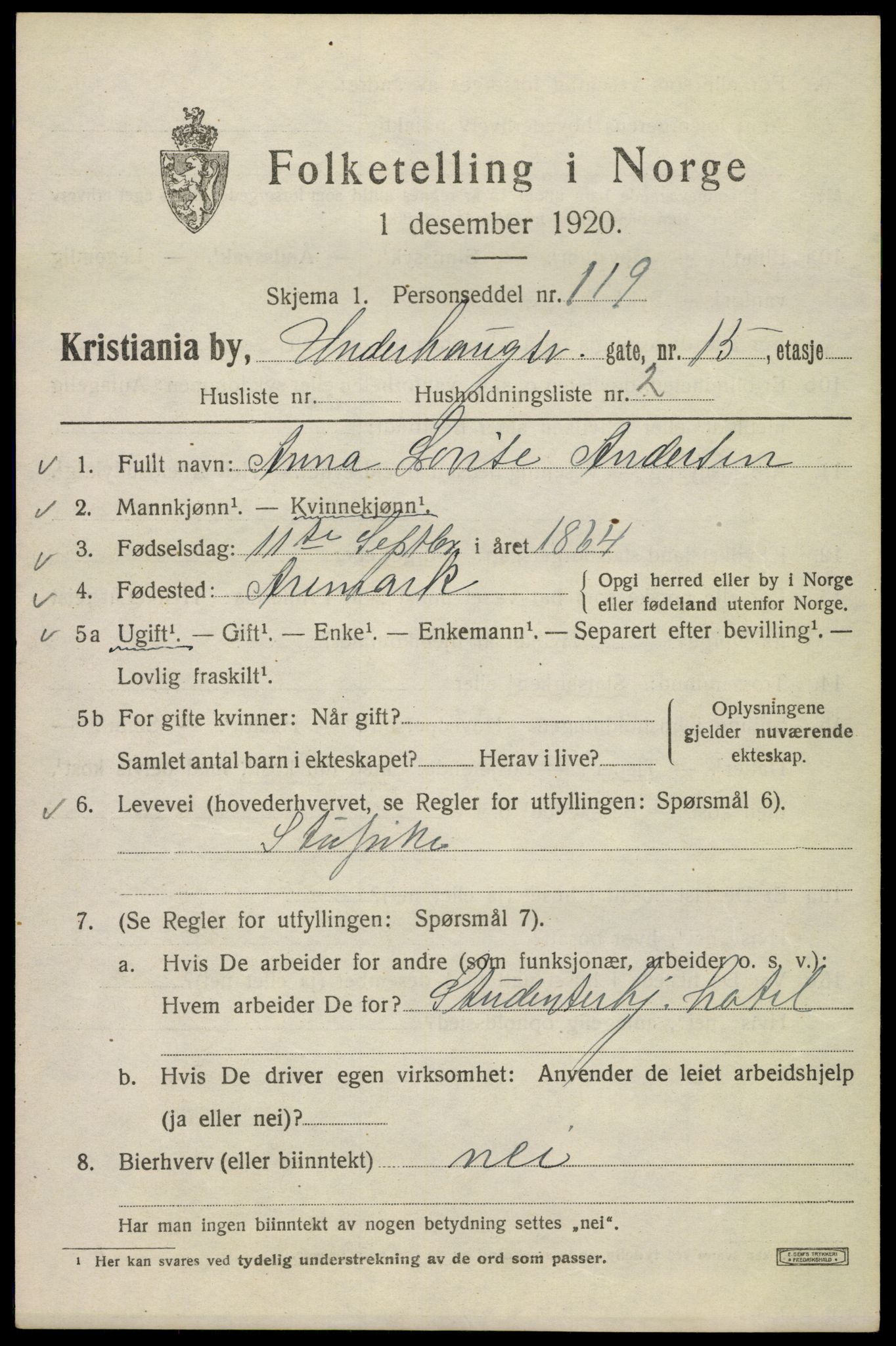 SAO, 1920 census for Kristiania, 1920, p. 618057