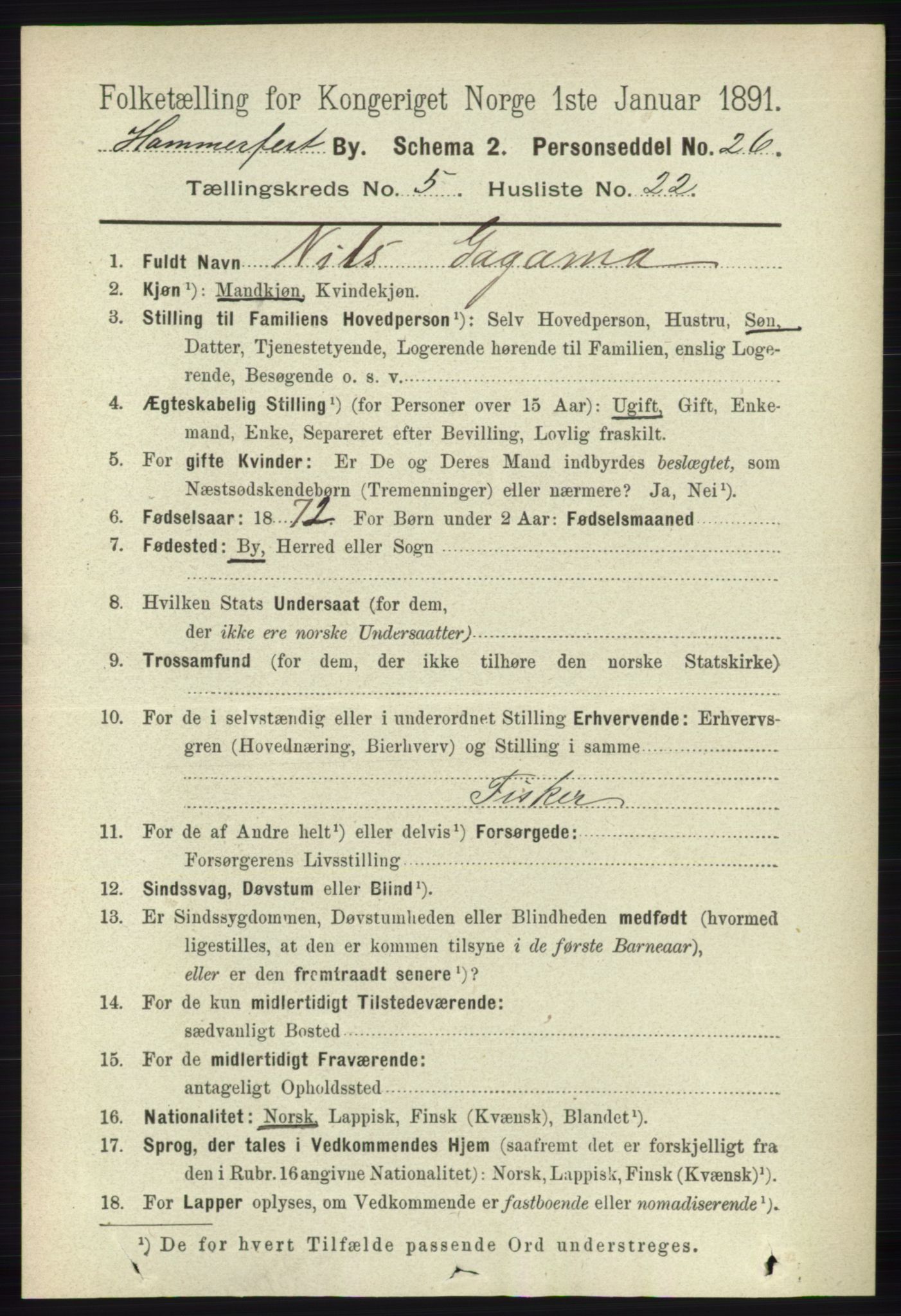 RA, 1891 census for 2001 Hammerfest, 1891, p. 1627