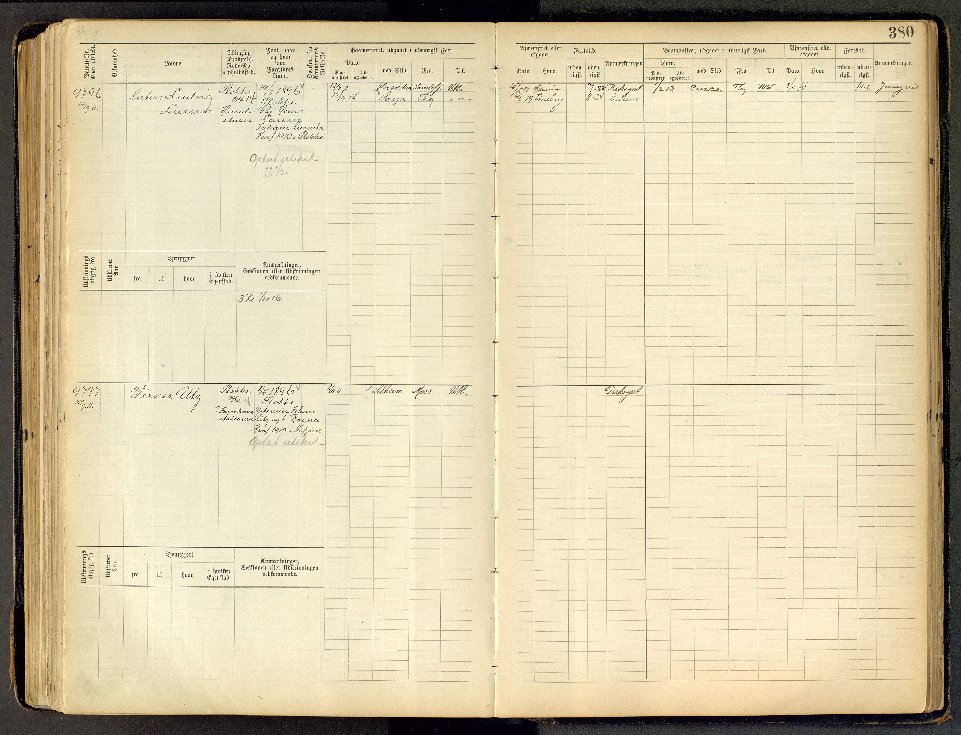 Tønsberg innrulleringskontor, AV/SAKO-A-786/F/Fc/Fca/L0011: Hovedrulle Patent nr. 9038-9992, 1900-1912, p. 380