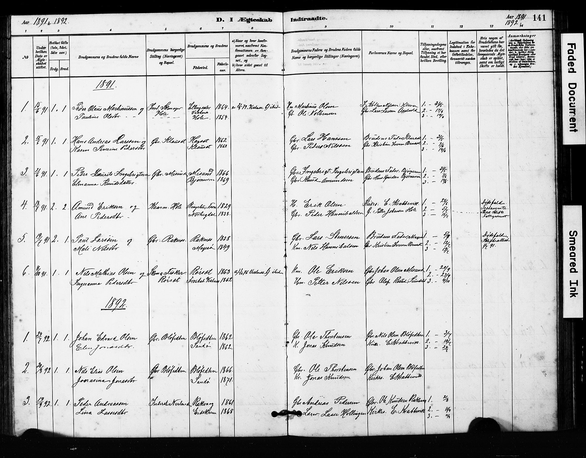 Ministerialprotokoller, klokkerbøker og fødselsregistre - Møre og Romsdal, SAT/A-1454/563/L0737: Parish register (copy) no. 563C01, 1878-1916, p. 141