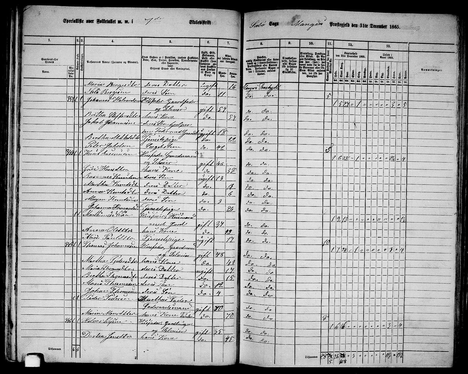 RA, 1865 census for Manger, 1865, p. 89