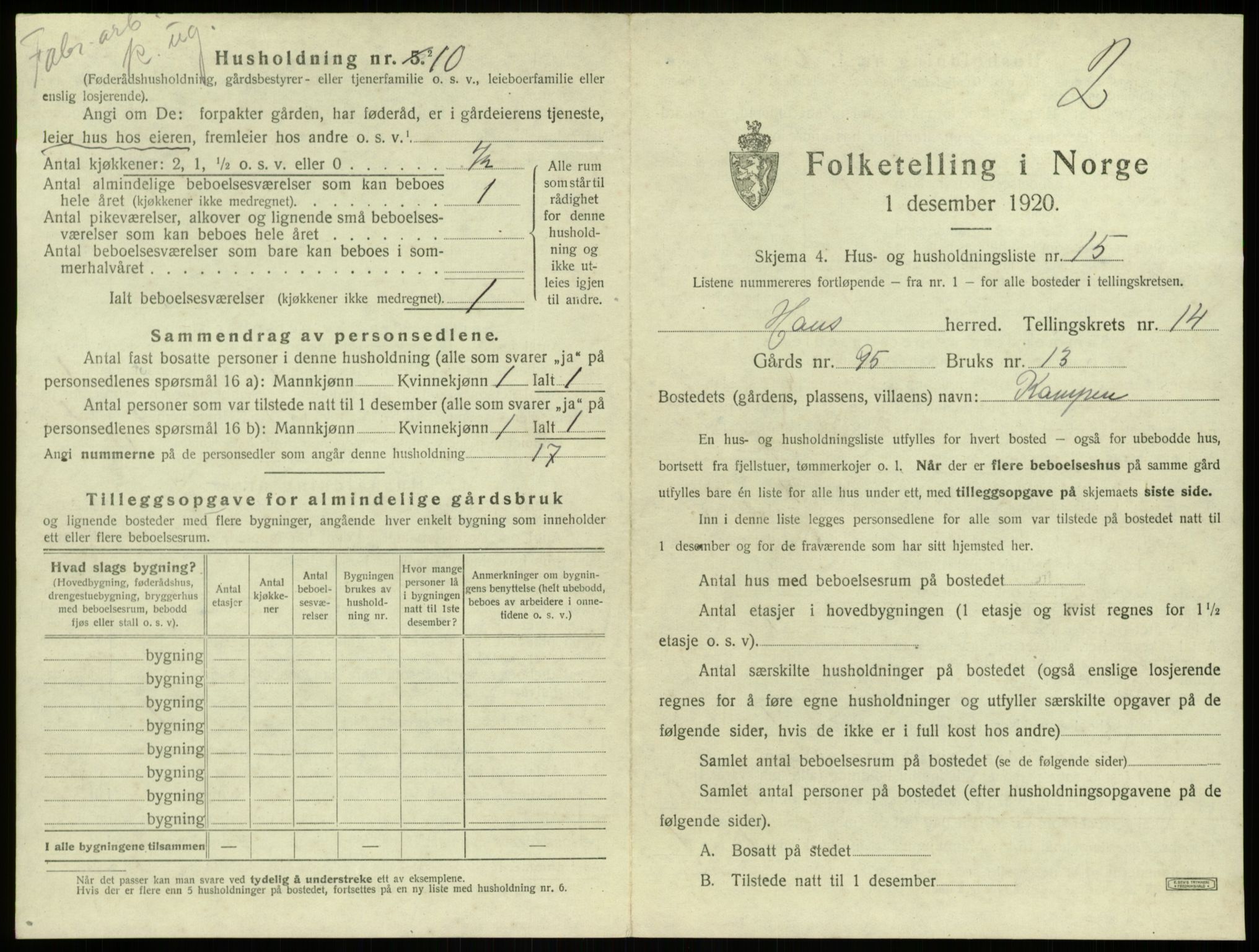 SAB, 1920 census for Haus, 1920, p. 1168