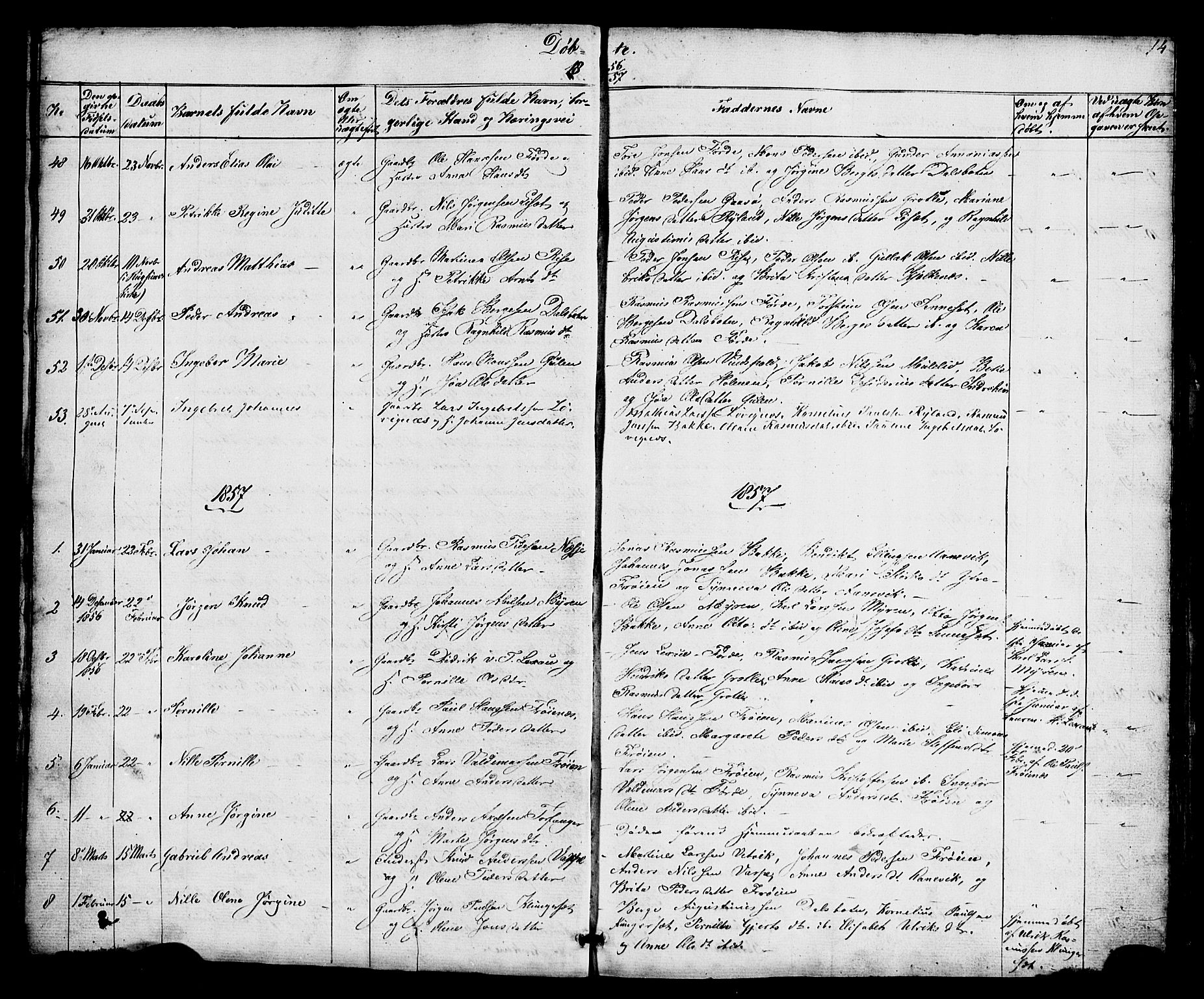 Bremanger sokneprestembete, SAB/A-82201/H/Hab/Haba/L0001: Parish register (copy) no. A 1, 1853-1865, p. 14