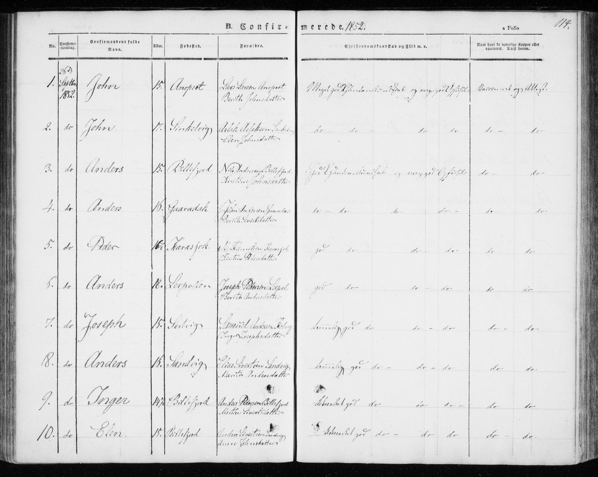 Kistrand/Porsanger sokneprestembete, SATØ/S-1351/H/Ha/L0004.kirke: Parish register (official) no. 4, 1843-1860, p. 114