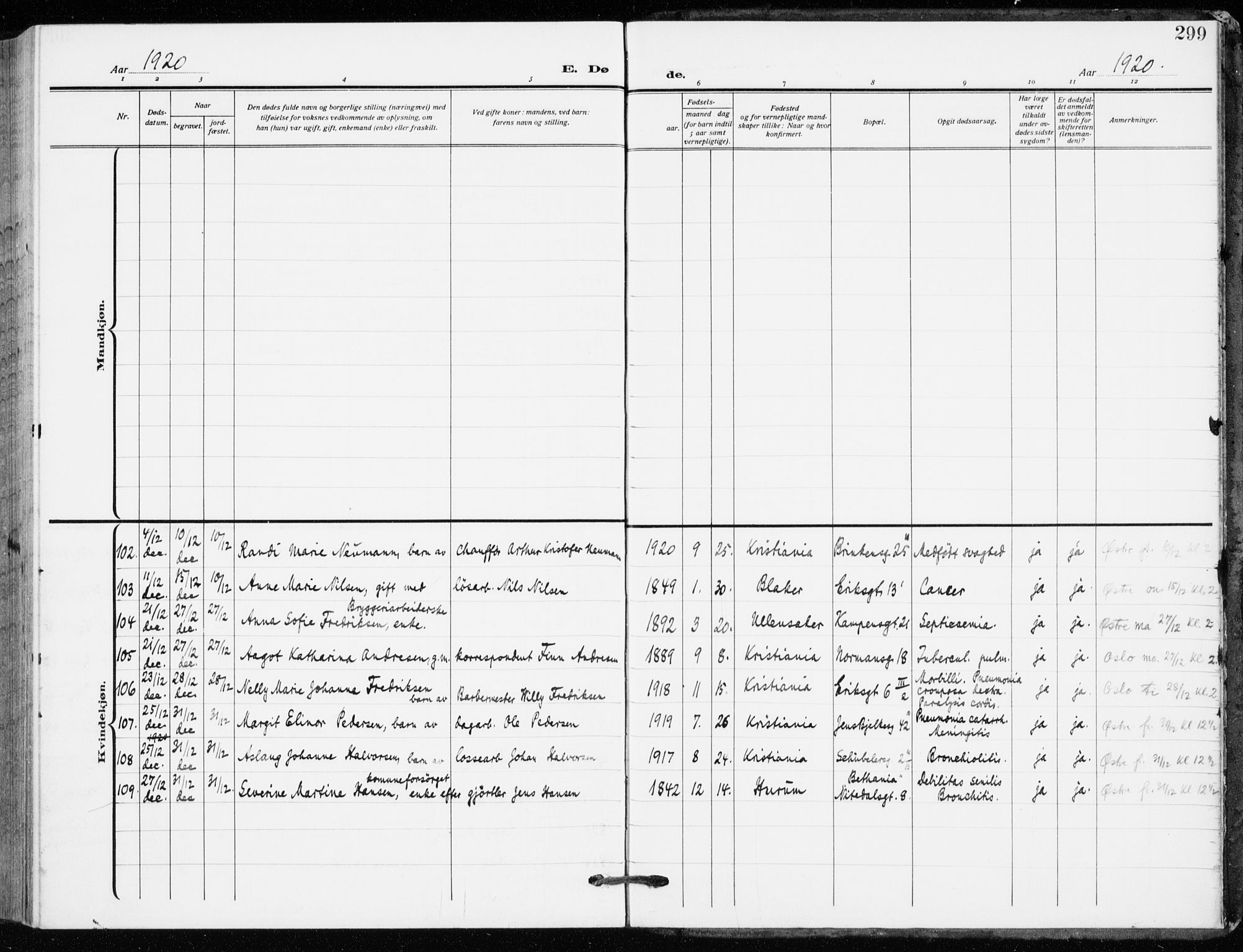 Kampen prestekontor Kirkebøker, SAO/A-10853/F/Fa/L0013: Parish register (official) no. I 13, 1917-1922, p. 299