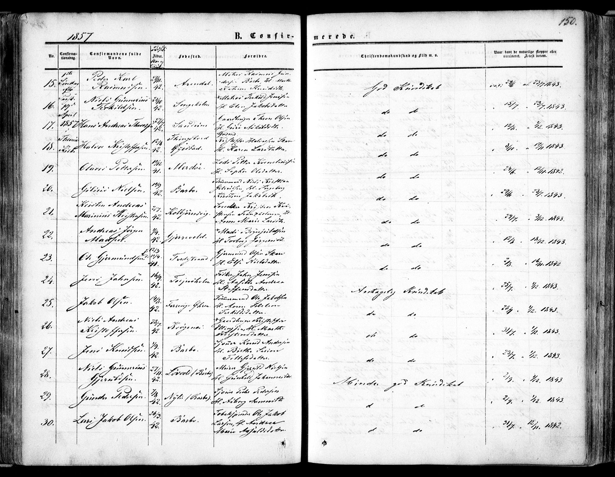 Tromøy sokneprestkontor, AV/SAK-1111-0041/F/Fa/L0006: Parish register (official) no. A 6, 1855-1863, p. 150