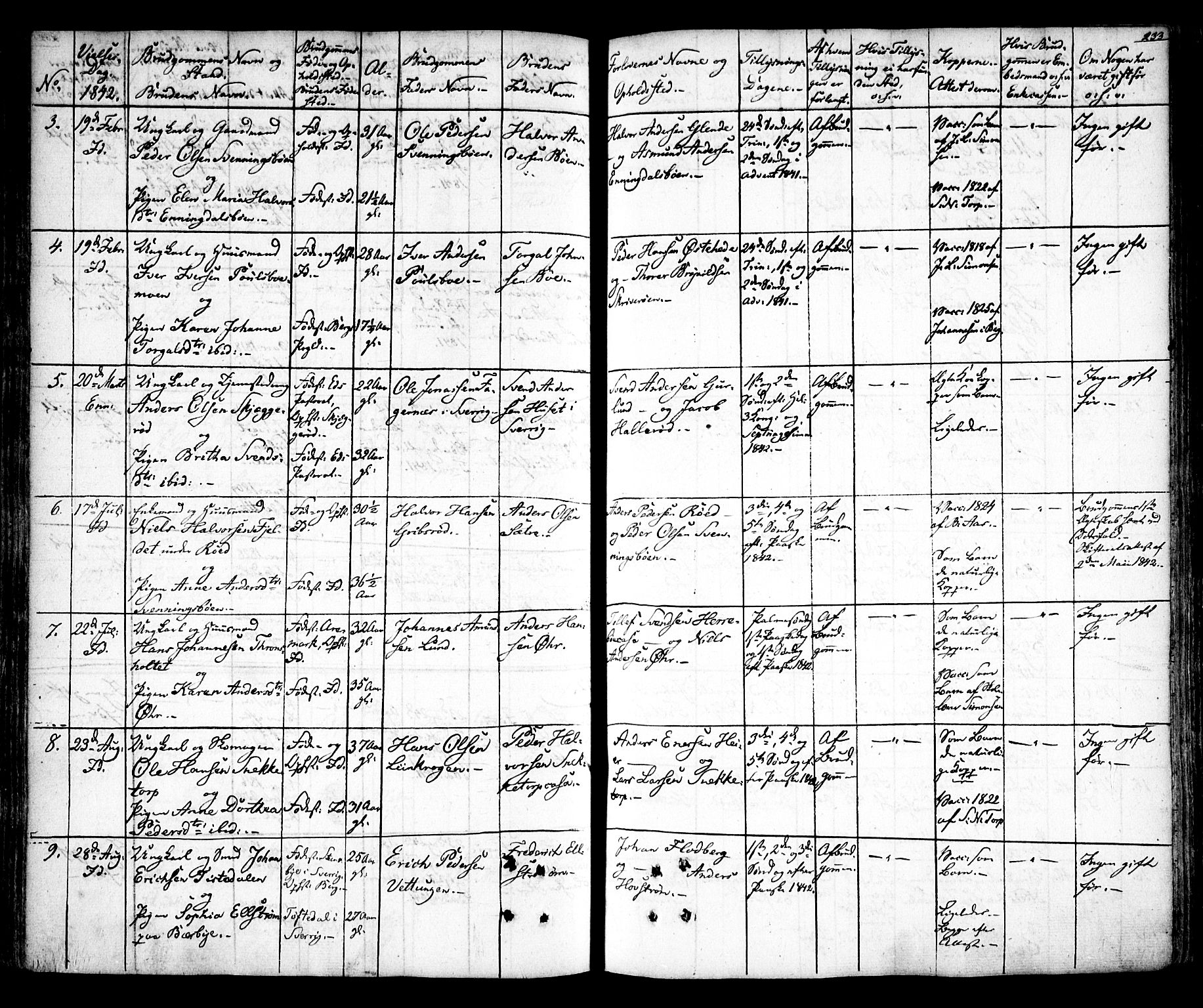 Idd prestekontor Kirkebøker, AV/SAO-A-10911/F/Fc/L0003: Parish register (official) no. III 3, 1832-1847, p. 233