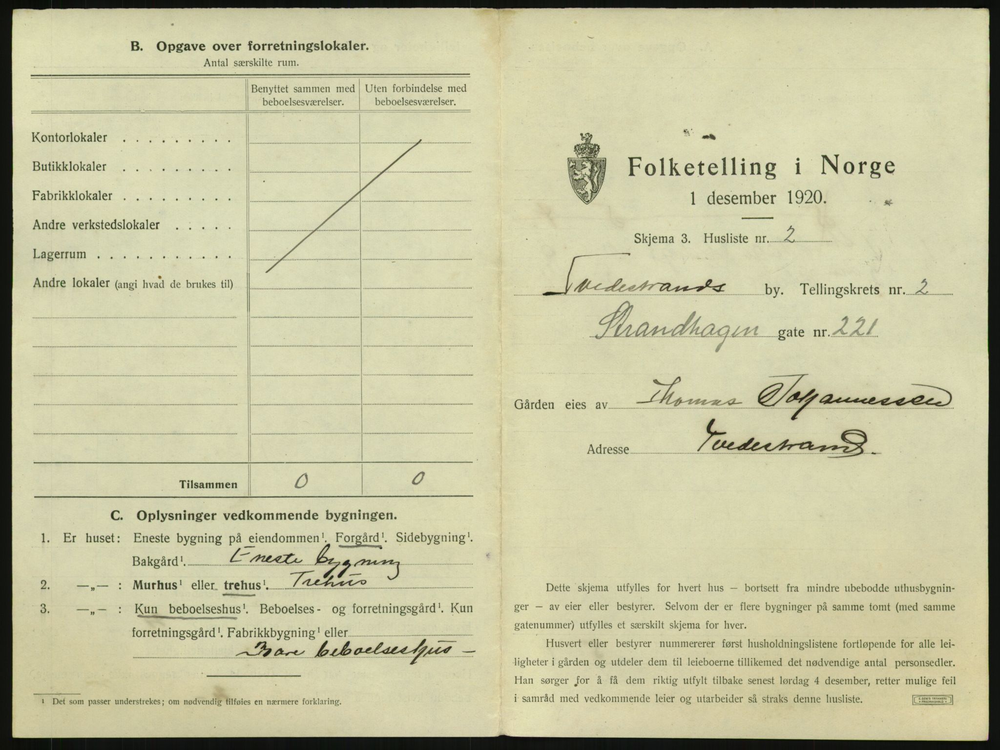 SAK, 1920 census for Tvedestrand, 1920, p. 277