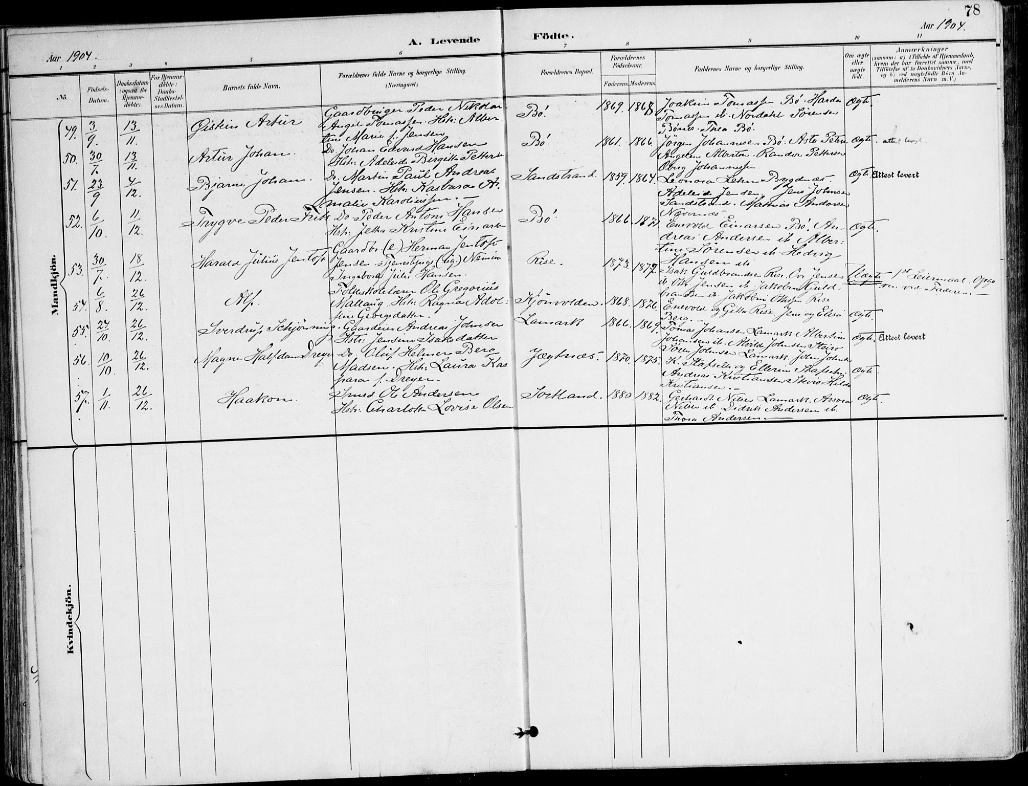 Ministerialprotokoller, klokkerbøker og fødselsregistre - Nordland, AV/SAT-A-1459/895/L1372: Parish register (official) no. 895A07, 1894-1914, p. 78