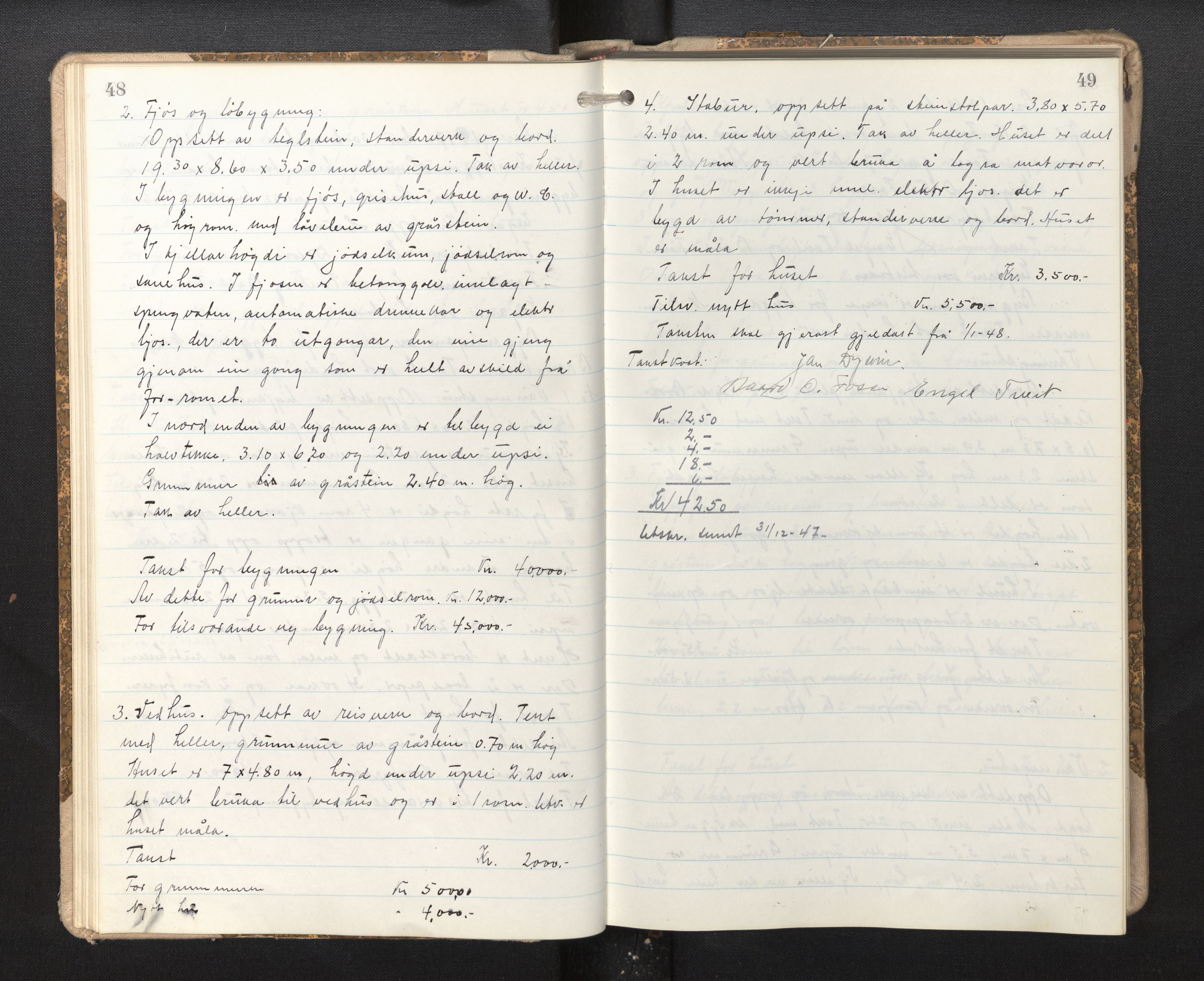 Lensmannen i Strandebarm, AV/SAB-A-35101/0012/L0003: Branntakstprotokoll, 1943-1955, p. 48-49