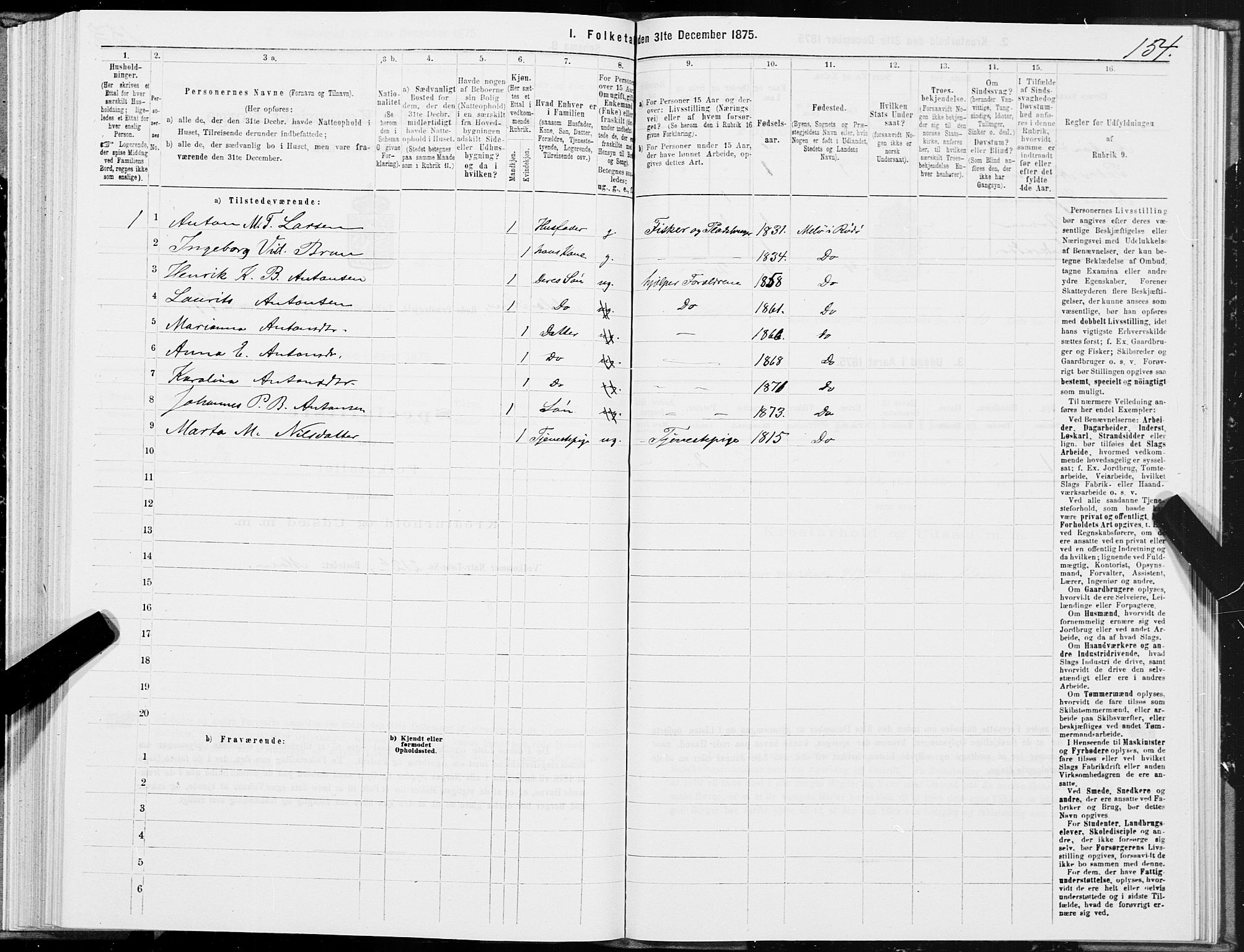 SAT, 1875 census for 1836P Rødøy, 1875, p. 5154