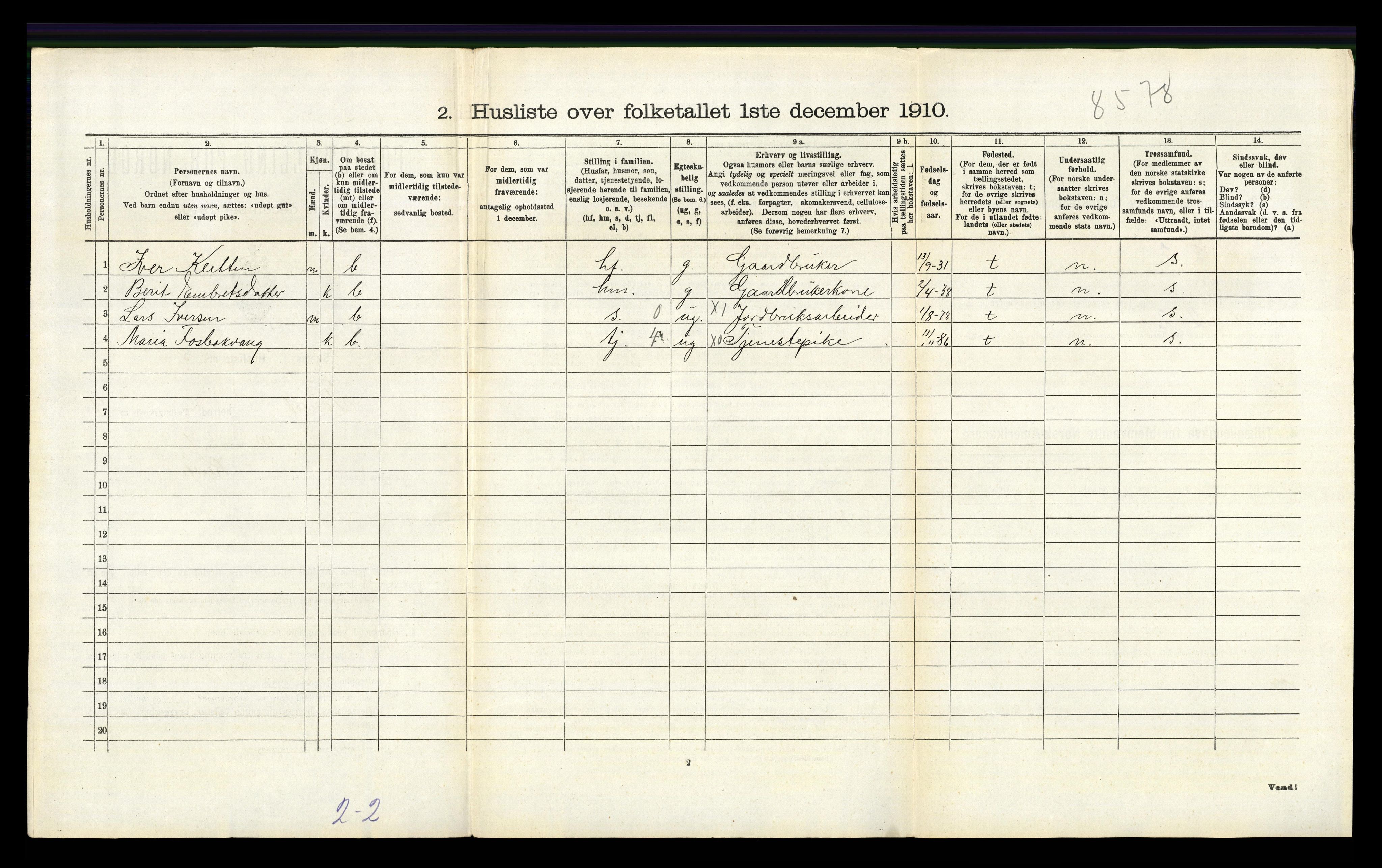 RA, 1910 census for Tynset, 1910, p. 1050