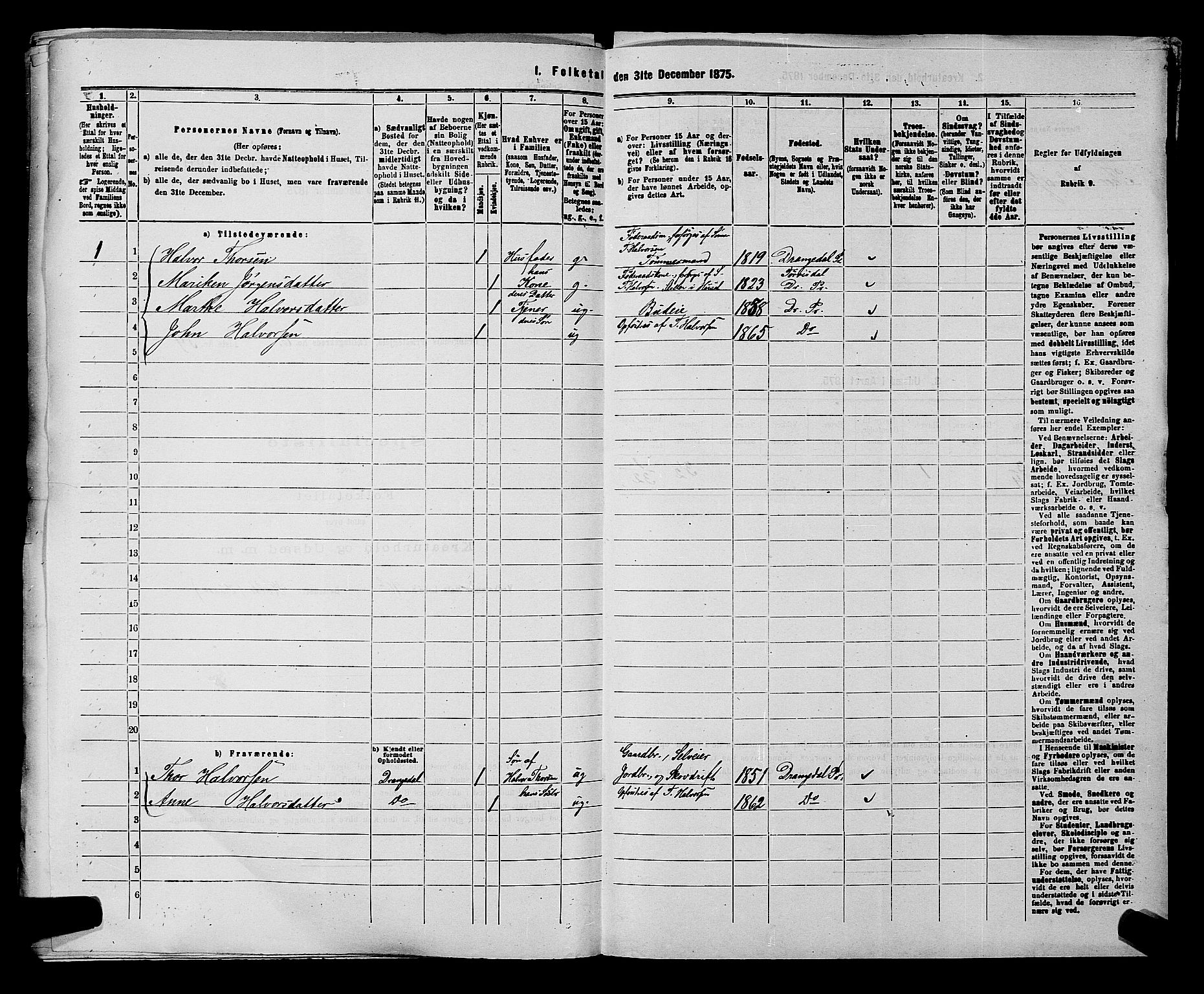 SAKO, 1875 census for 0817P Drangedal, 1875, p. 662