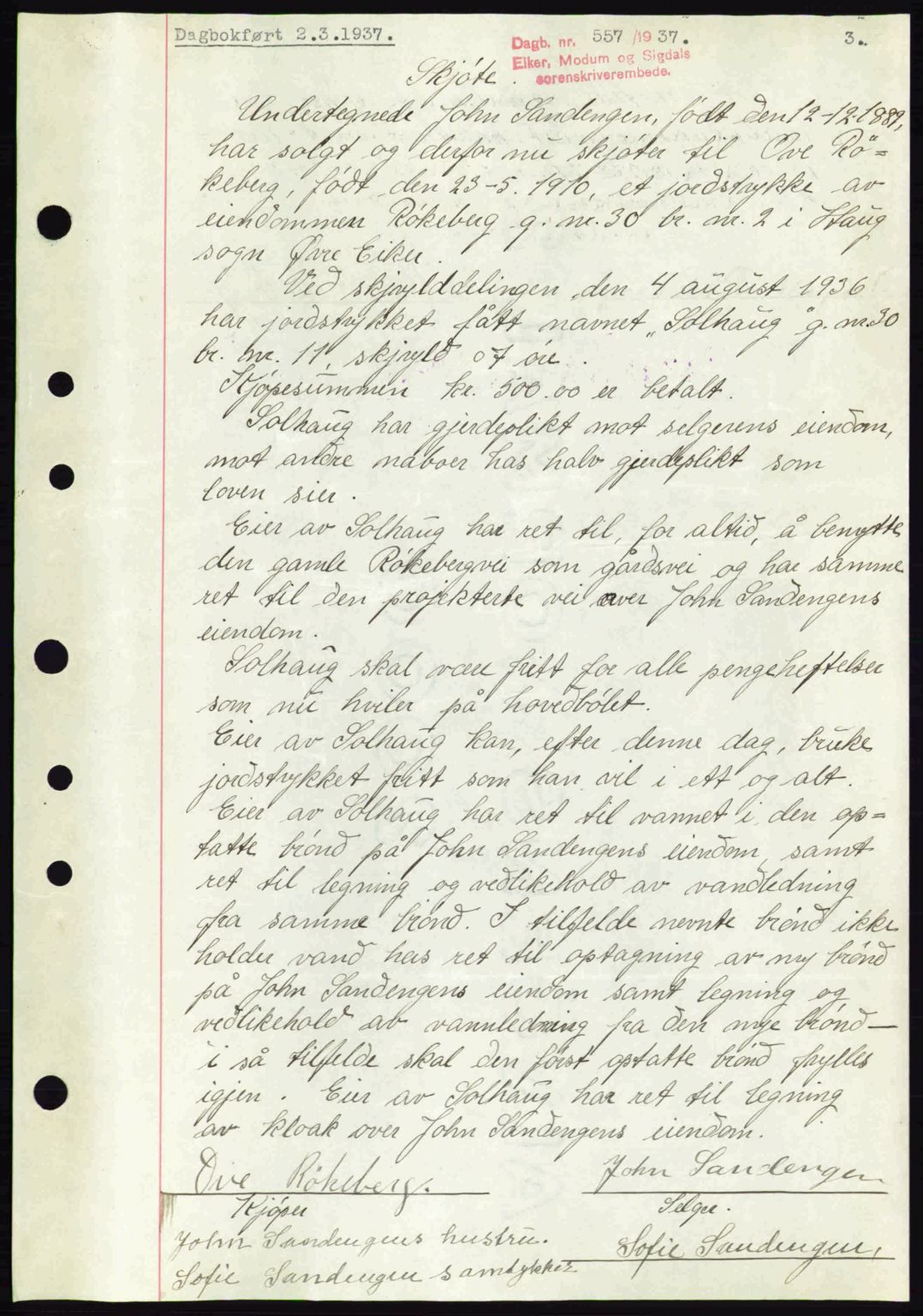 Eiker, Modum og Sigdal sorenskriveri, SAKO/A-123/G/Ga/Gab/L0035: Mortgage book no. A5, 1937-1937, Diary no: : 557/1937
