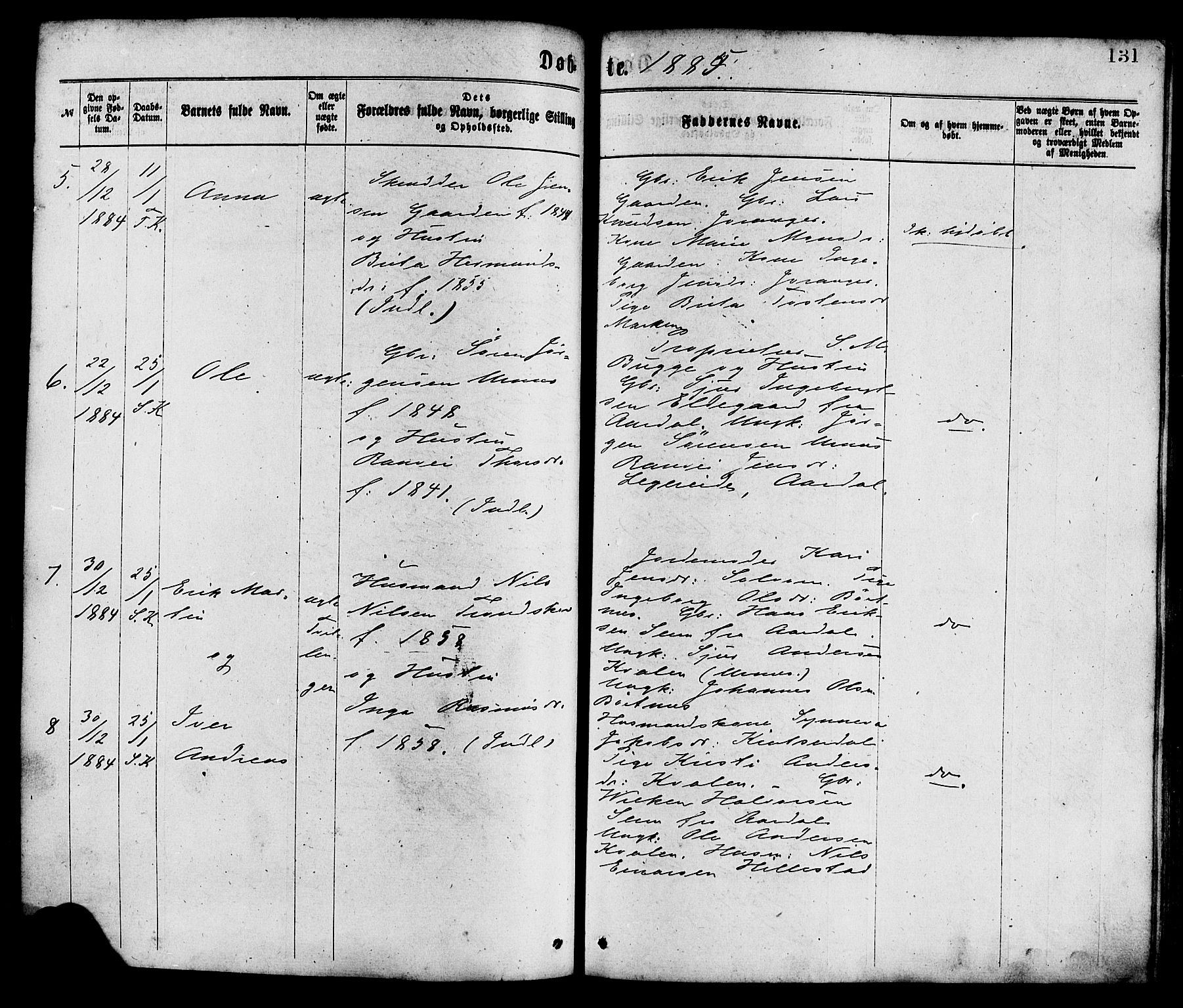 Hafslo sokneprestembete, AV/SAB-A-80301/H/Haa/Haaa/L0011: Parish register (official) no. A 11, 1873-1886, p. 131