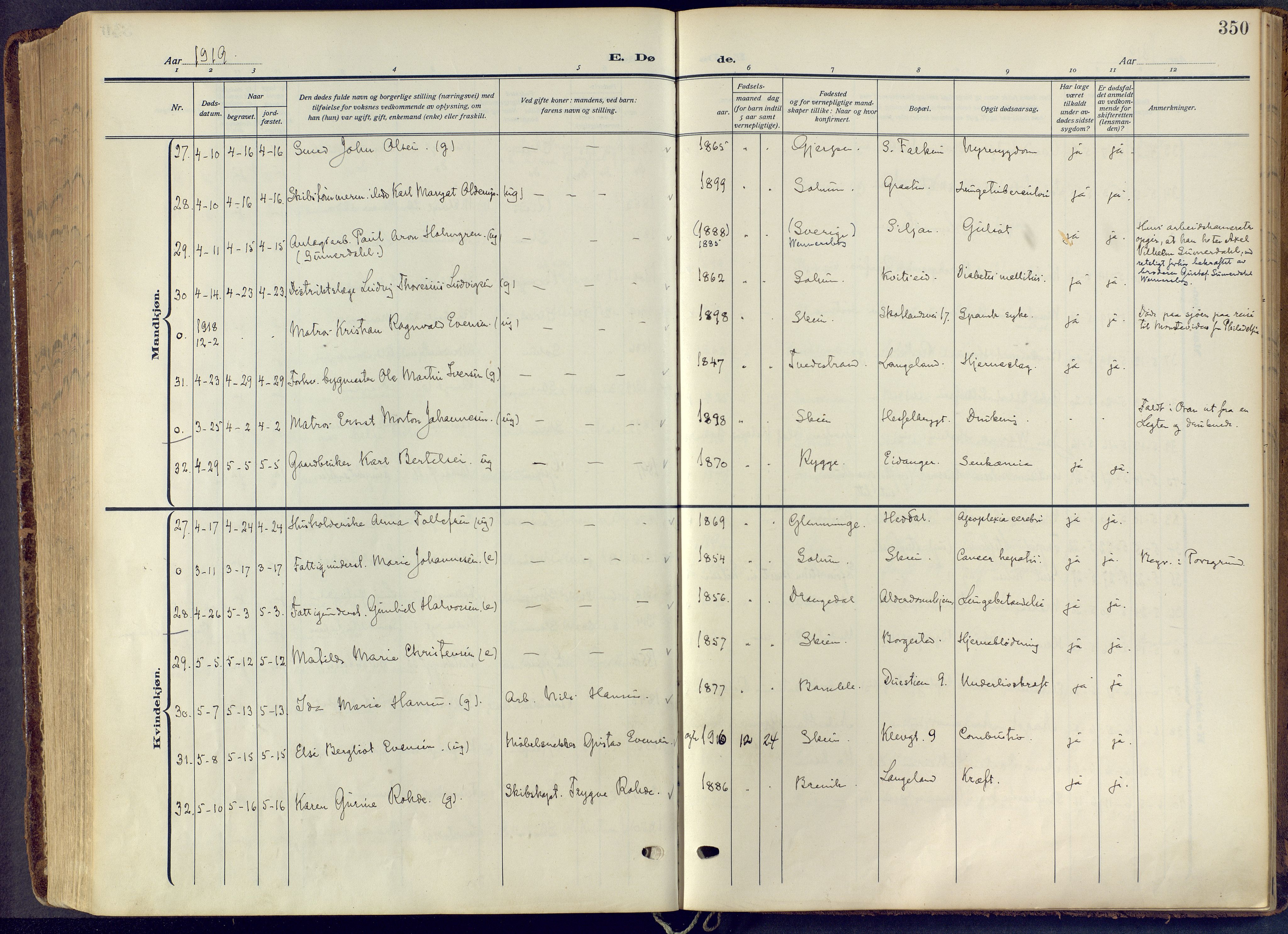 Skien kirkebøker, AV/SAKO-A-302/F/Fa/L0013: Parish register (official) no. 13, 1915-1921, p. 350