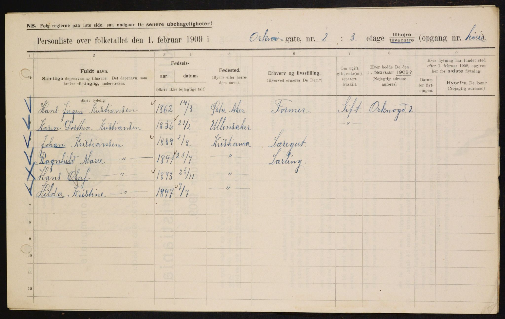 OBA, Municipal Census 1909 for Kristiania, 1909, p. 68719