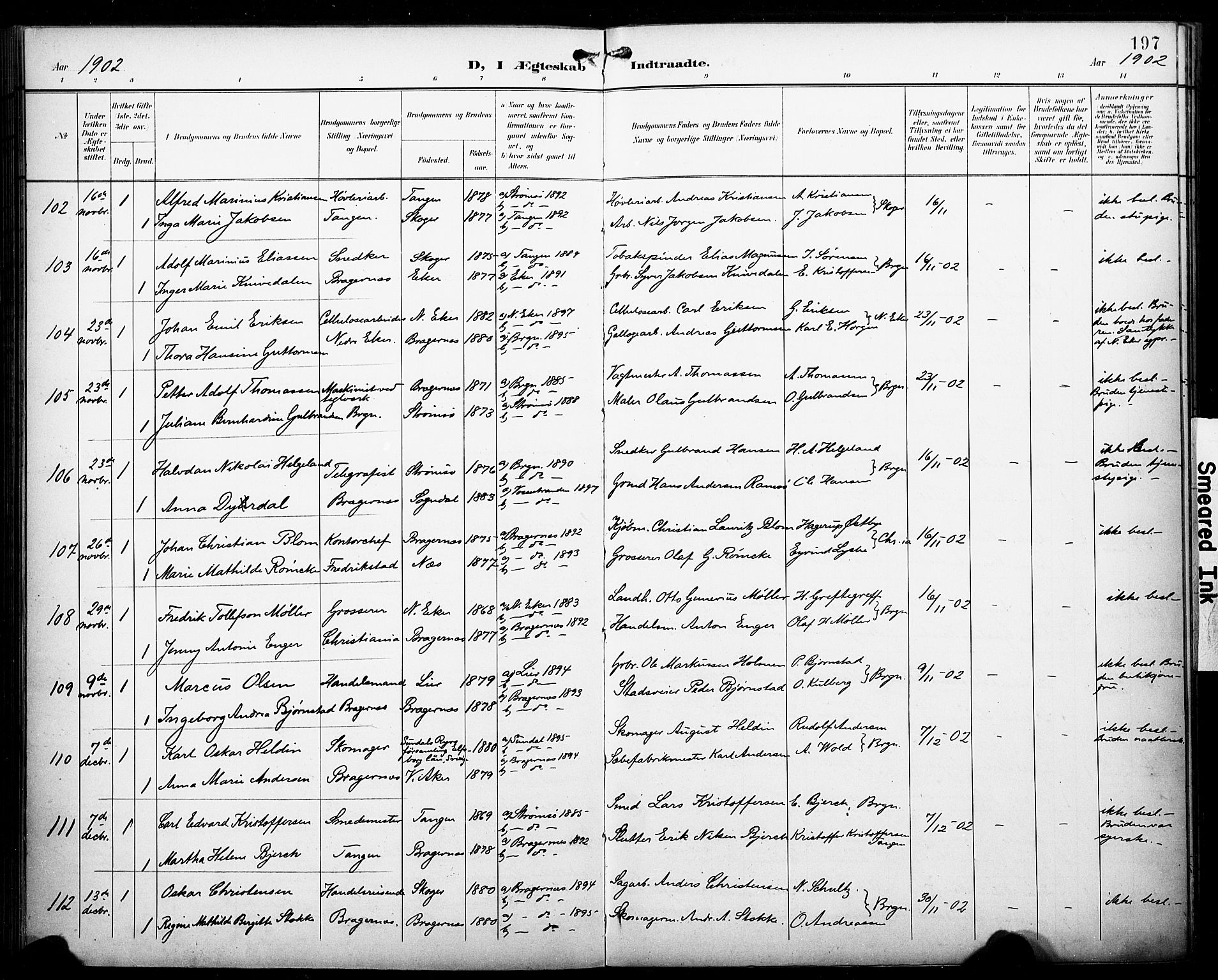 Bragernes kirkebøker, SAKO/A-6/F/Fc/L0007: Parish register (official) no. III 7, 1898-1909, p. 197