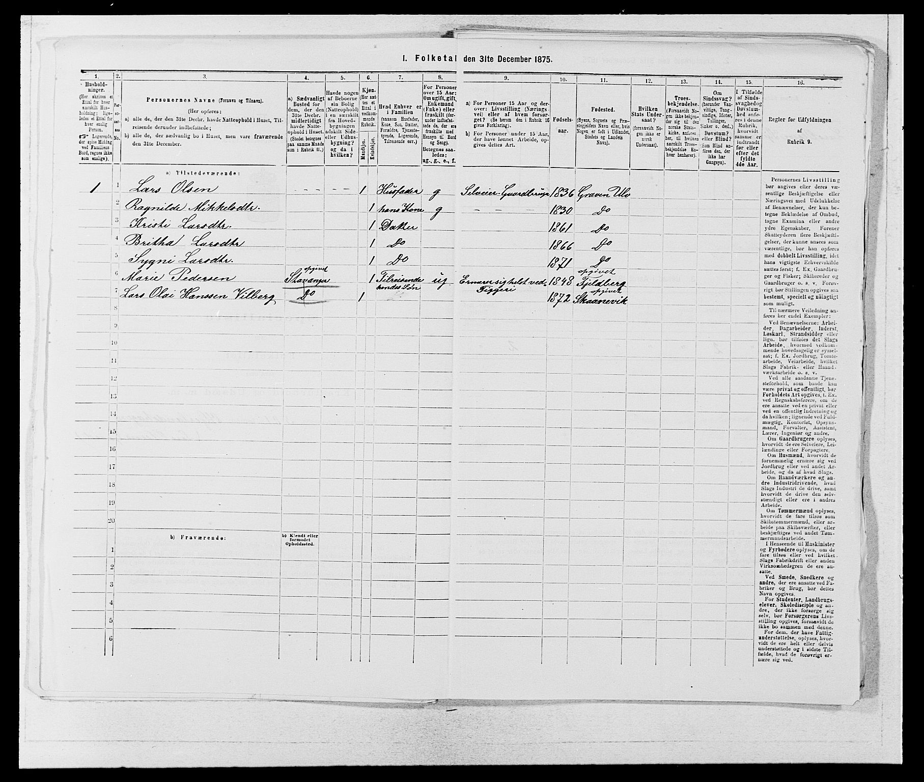 SAB, 1875 census for 1233P Ulvik, 1875, p. 926