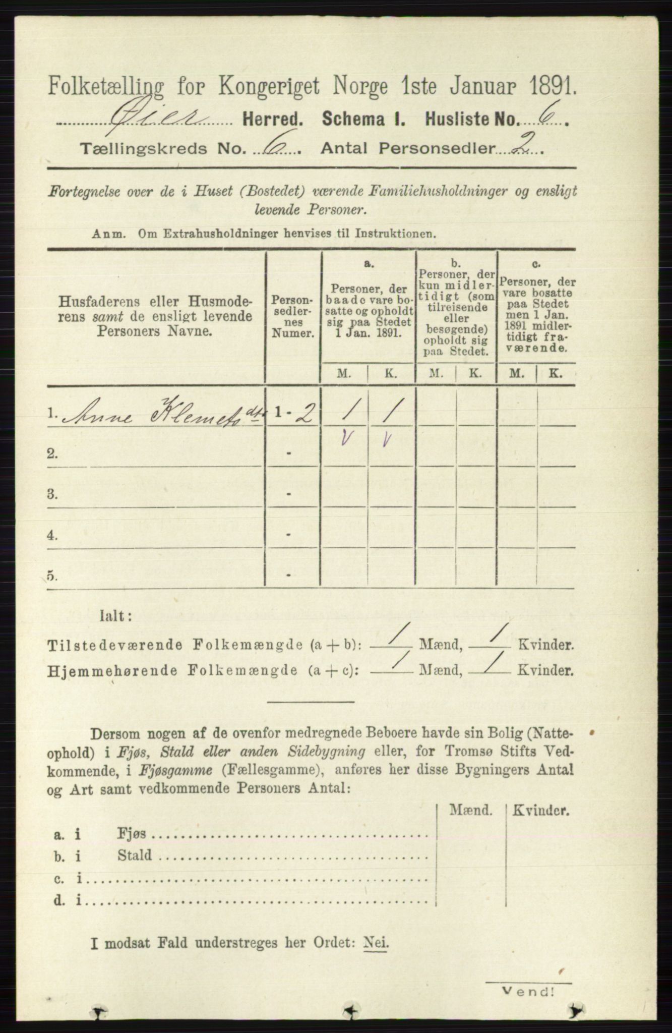 RA, 1891 census for 0521 Øyer, 1891, p. 1936