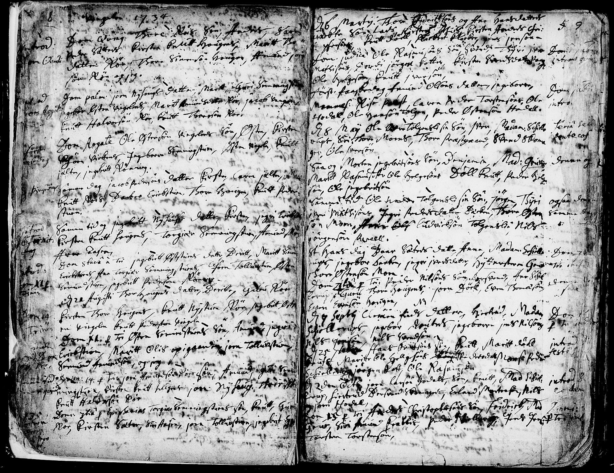 Tolga prestekontor, AV/SAH-PREST-062/K/L0001: Parish register (official) no. 1, 1733-1767, p. 8-9