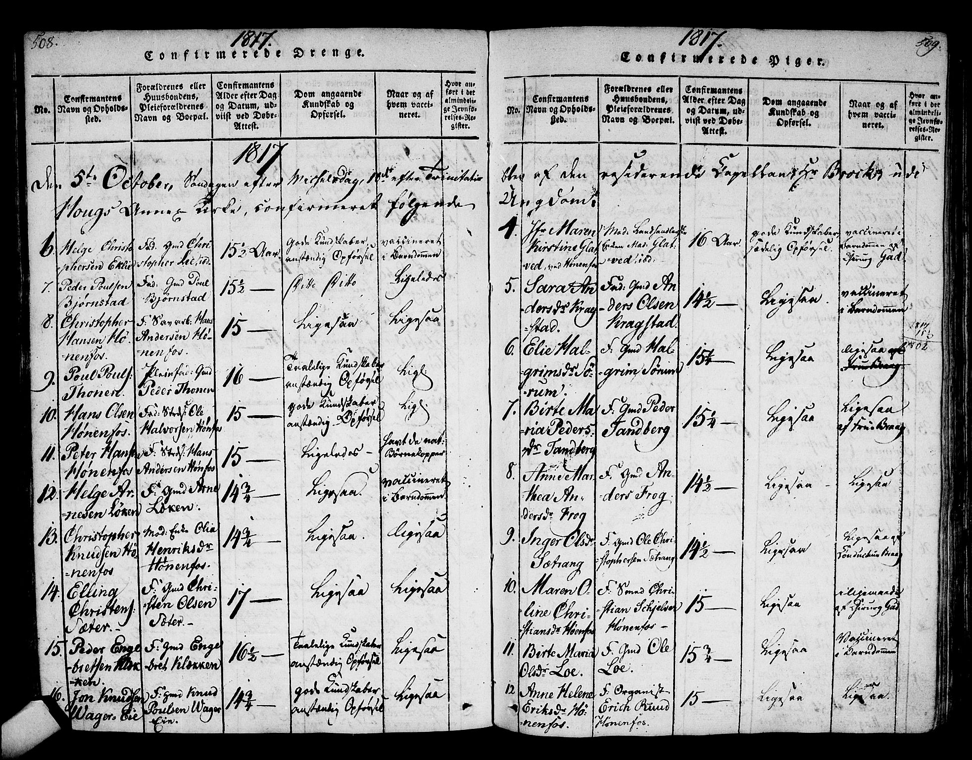 Norderhov kirkebøker, AV/SAKO-A-237/F/Fa/L0008: Parish register (official) no. 8, 1814-1833, p. 508-509