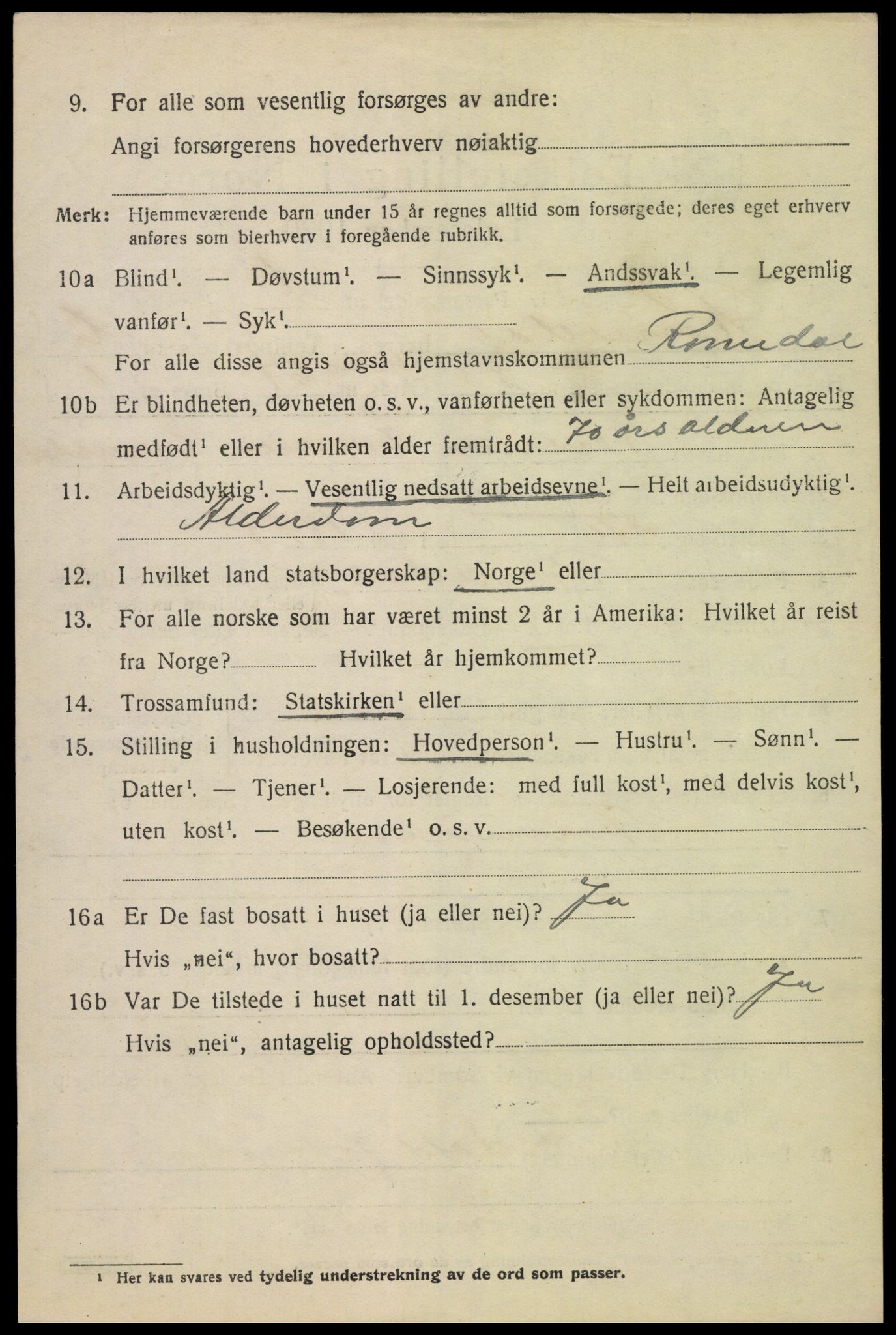 SAH, 1920 census for Romedal, 1920, p. 8698