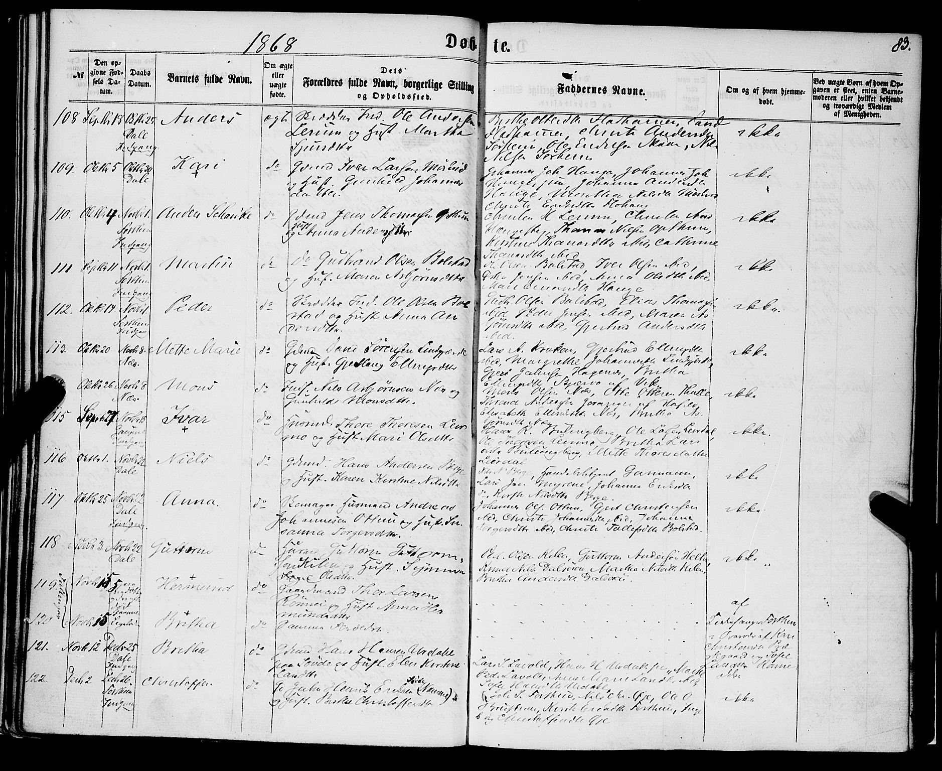 Luster sokneprestembete, SAB/A-81101/H/Haa/Haaa/L0008: Parish register (official) no. A 8, 1860-1870, p. 83