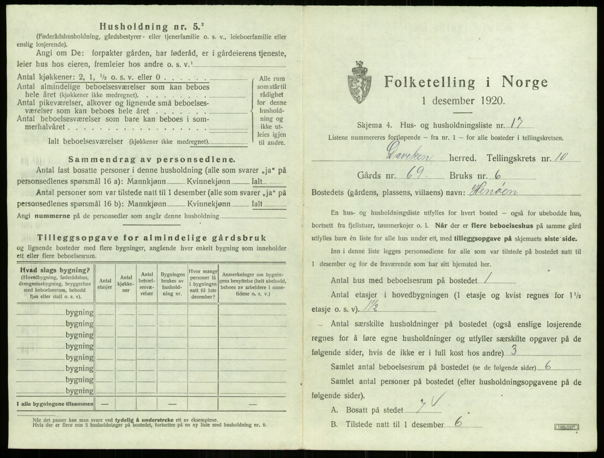 SAB, 1920 census for Davik, 1920, p. 723