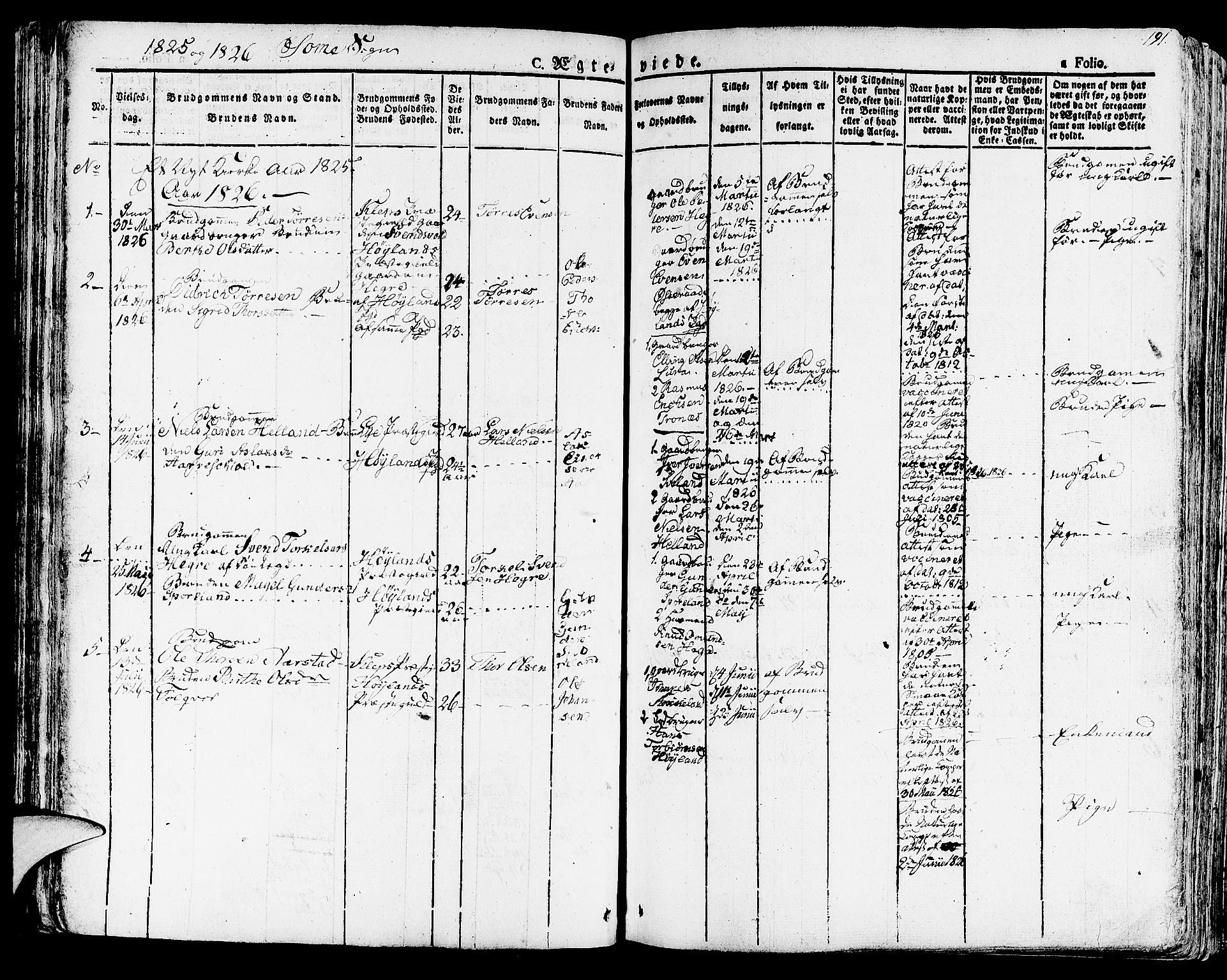 Høyland sokneprestkontor, SAST/A-101799/001/30BA/L0007: Parish register (official) no. A 7 /2, 1825-1841, p. 191