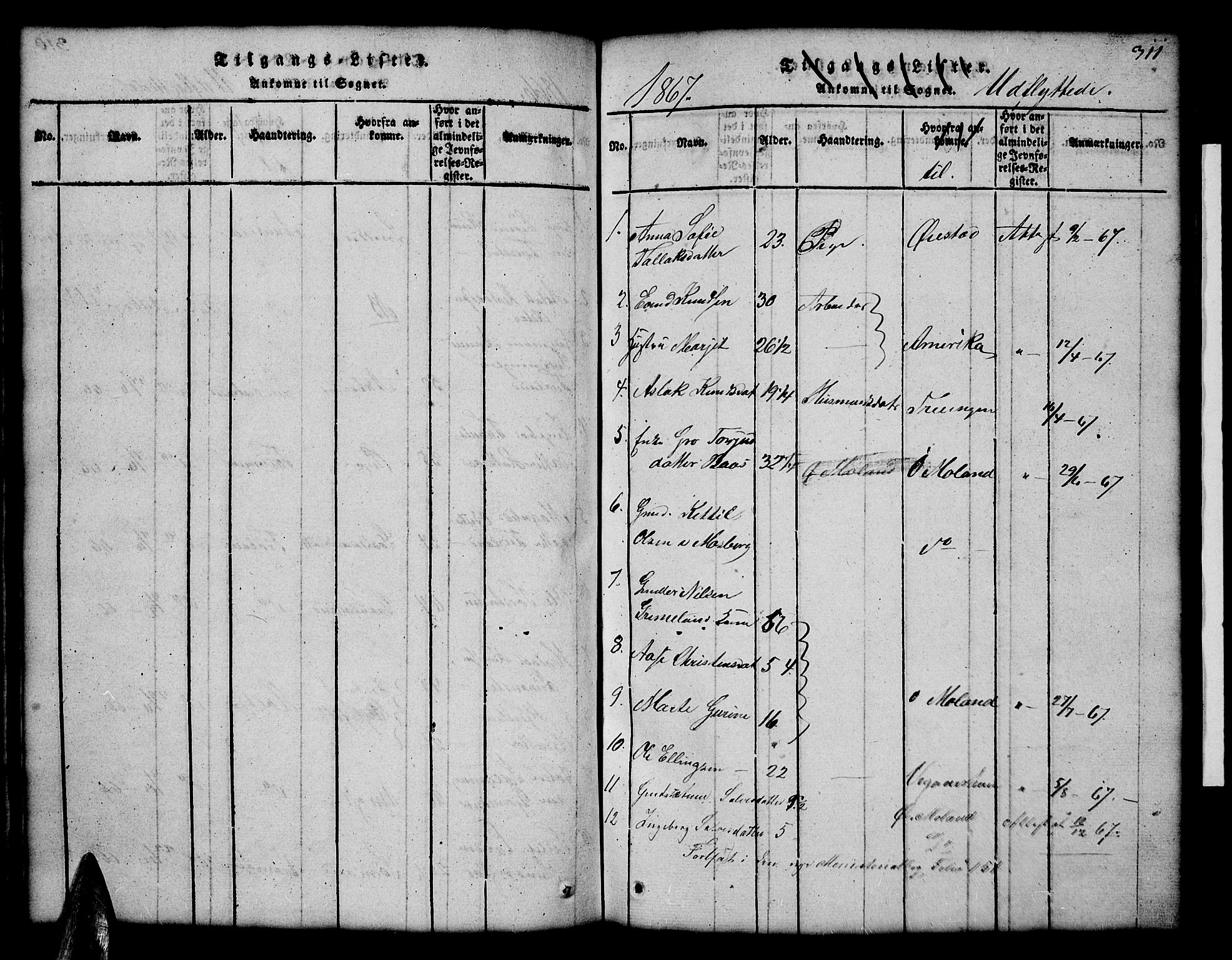 Åmli sokneprestkontor, AV/SAK-1111-0050/F/Fb/Fbc/L0001: Parish register (copy) no. B 1, 1816-1867, p. 311