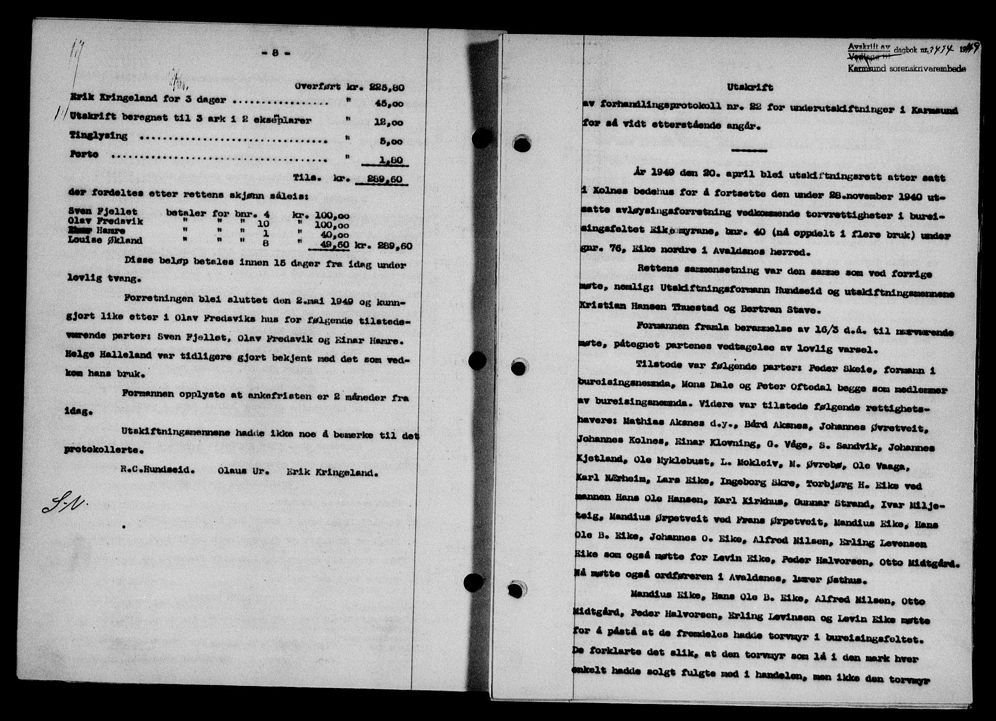Karmsund sorenskriveri, SAST/A-100311/01/II/IIB/L0098: Mortgage book no. 78A, 1949-1950, Diary no: : 3434/1949