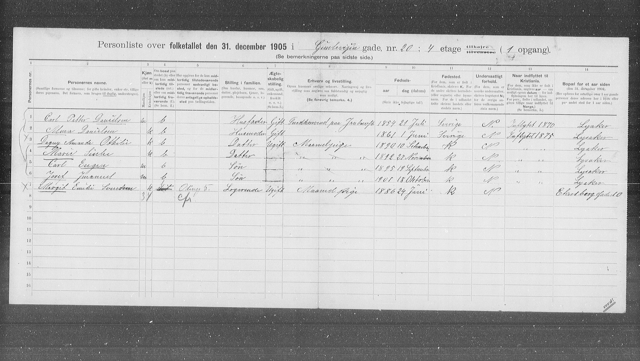 OBA, Municipal Census 1905 for Kristiania, 1905, p. 15039