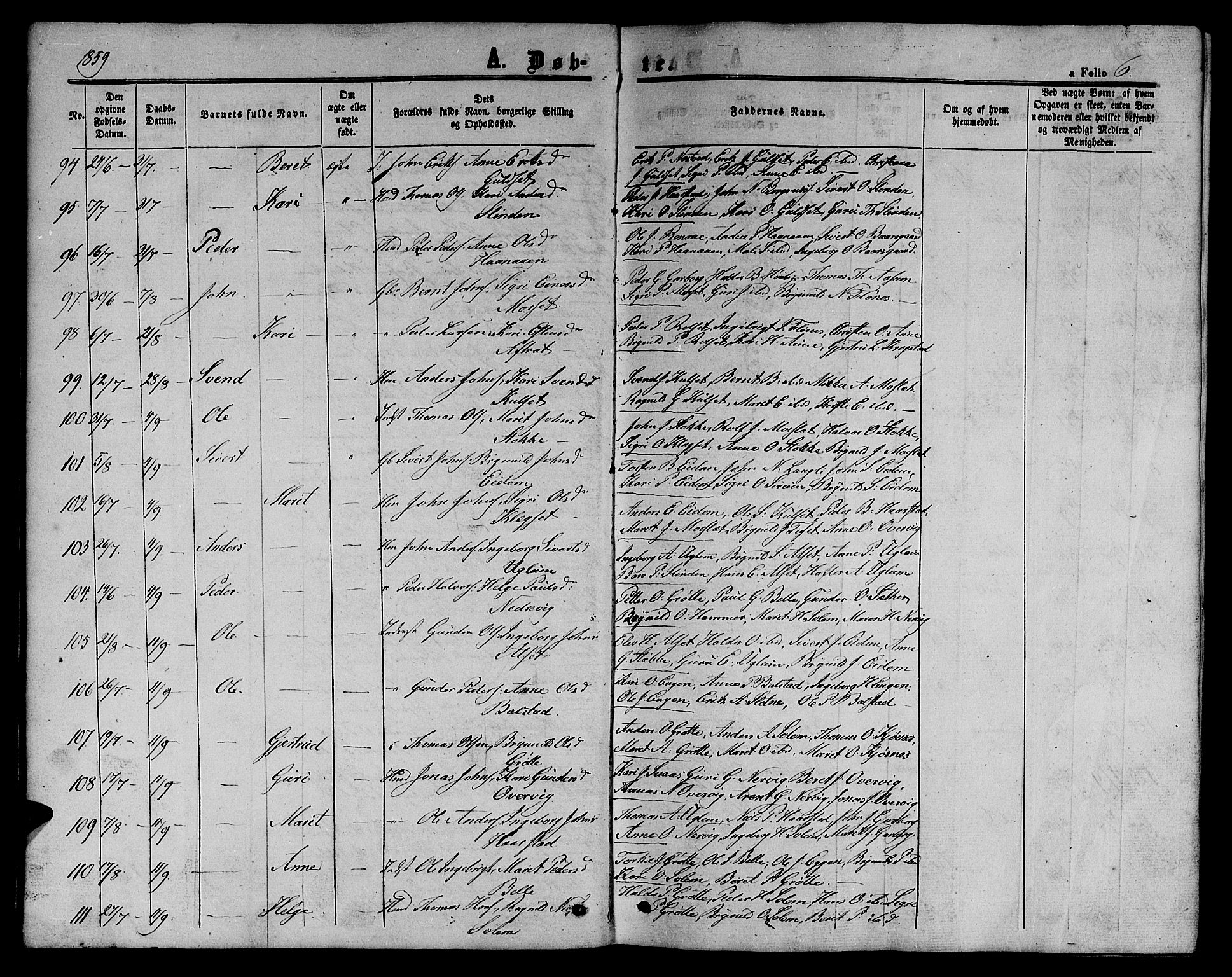 Ministerialprotokoller, klokkerbøker og fødselsregistre - Sør-Trøndelag, AV/SAT-A-1456/695/L1155: Parish register (copy) no. 695C06, 1859-1868, p. 6