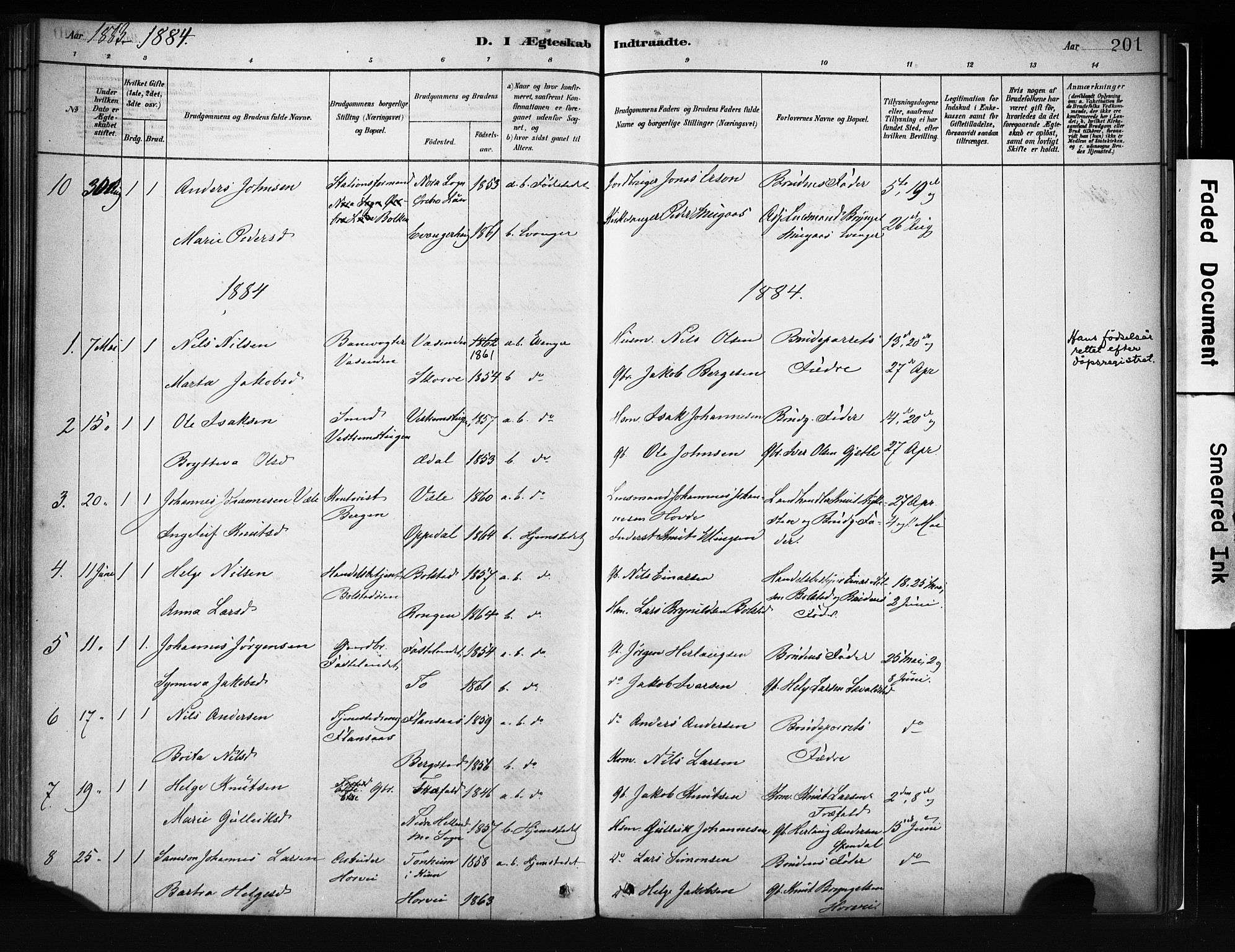 Evanger sokneprestembete, SAB/A-99924: Parish register (official) no. A 1, 1877-1899, p. 201