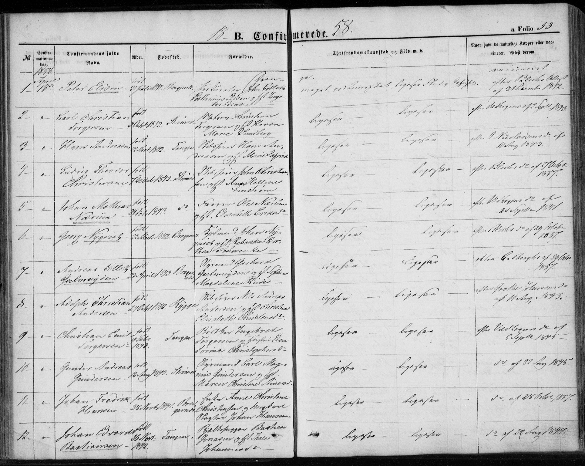 Strømsø kirkebøker, SAKO/A-246/F/Fa/L0017: Parish register (official) no. I 17, 1848-1865, p. 53