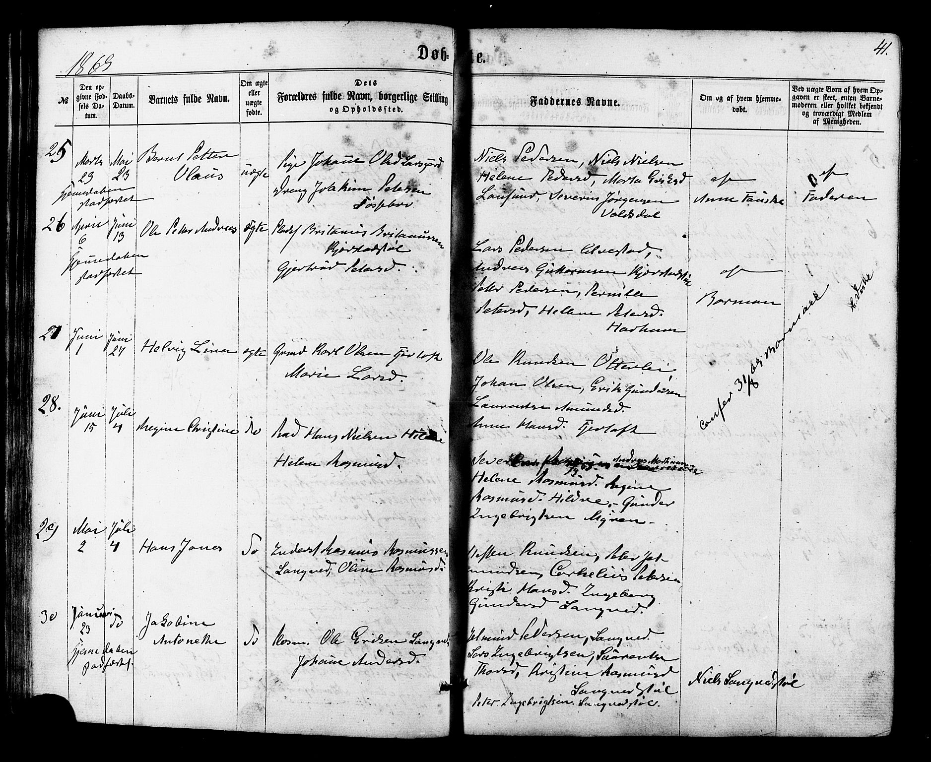 Ministerialprotokoller, klokkerbøker og fødselsregistre - Møre og Romsdal, SAT/A-1454/536/L0498: Parish register (official) no. 536A07, 1862-1875, p. 41