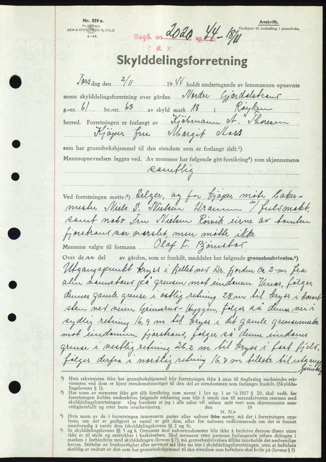 Lier, Røyken og Hurum sorenskriveri, AV/SAKO-A-89/G/Ga/Gab/L0081: Mortgage book no. 81, 1944-1945, Diary no: : 2020/1944