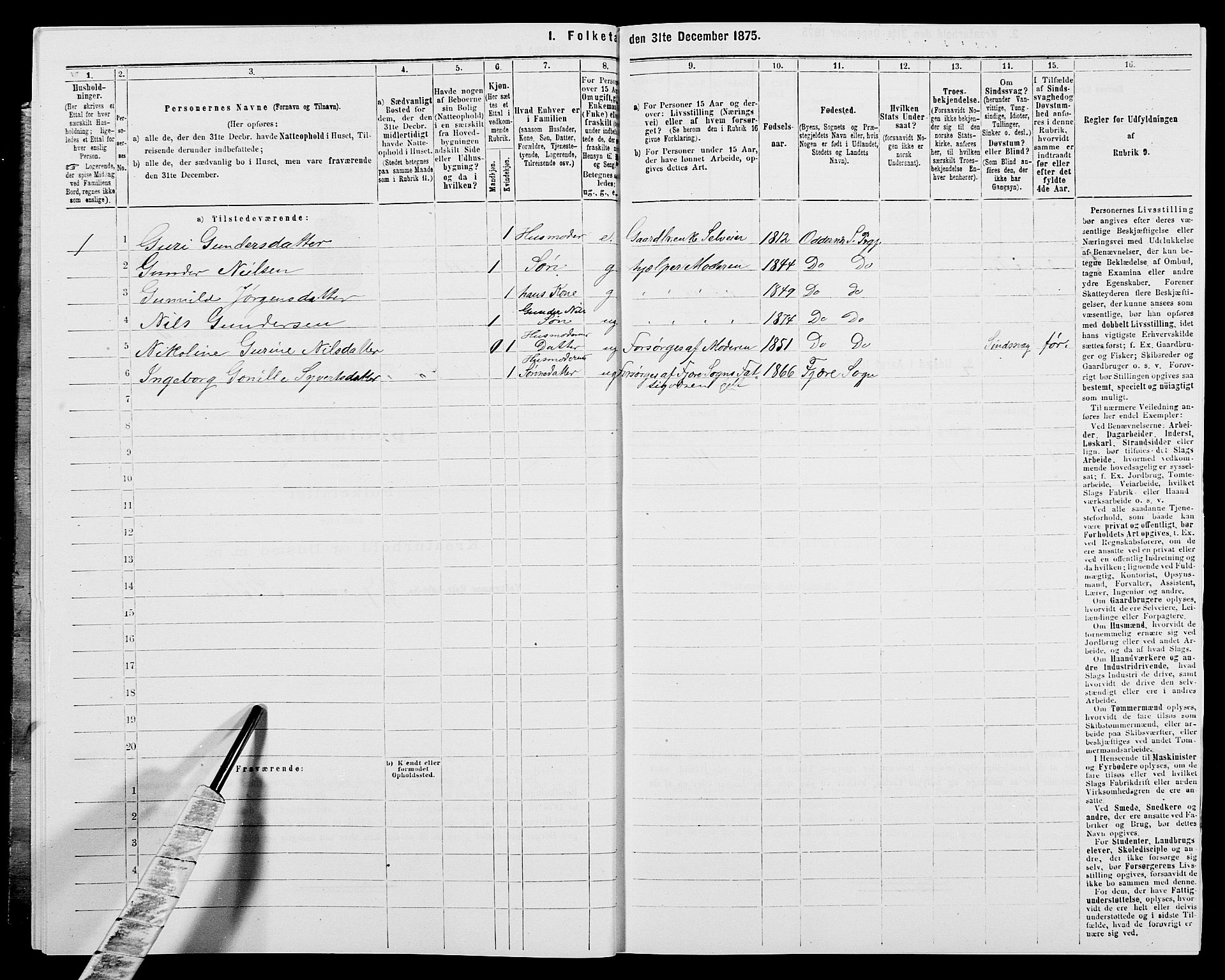 SAK, 1875 census for 1012P Oddernes, 1875, p. 569