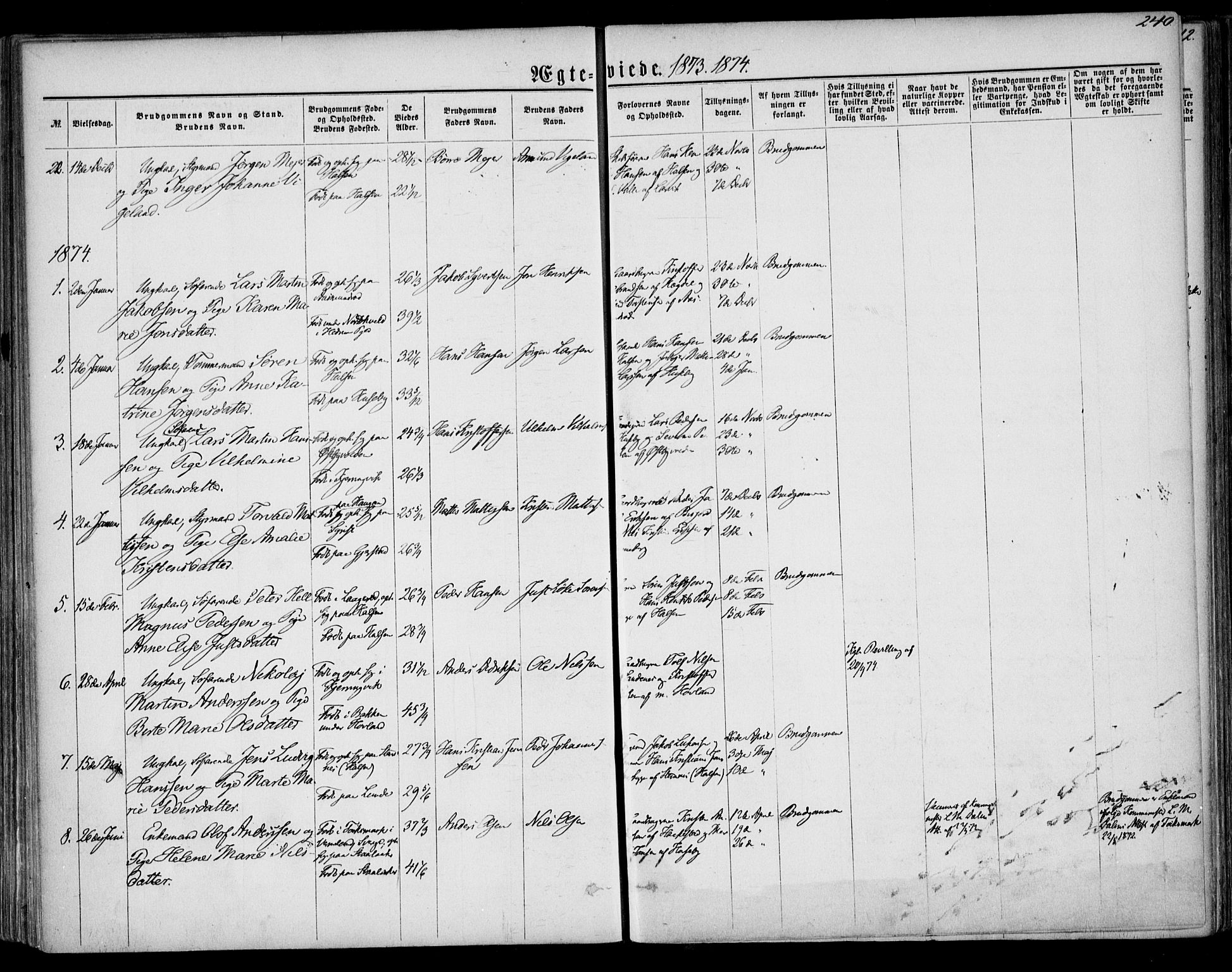 Tjølling kirkebøker, SAKO/A-60/F/Fa/L0007: Parish register (official) no. 7, 1860-1876, p. 240