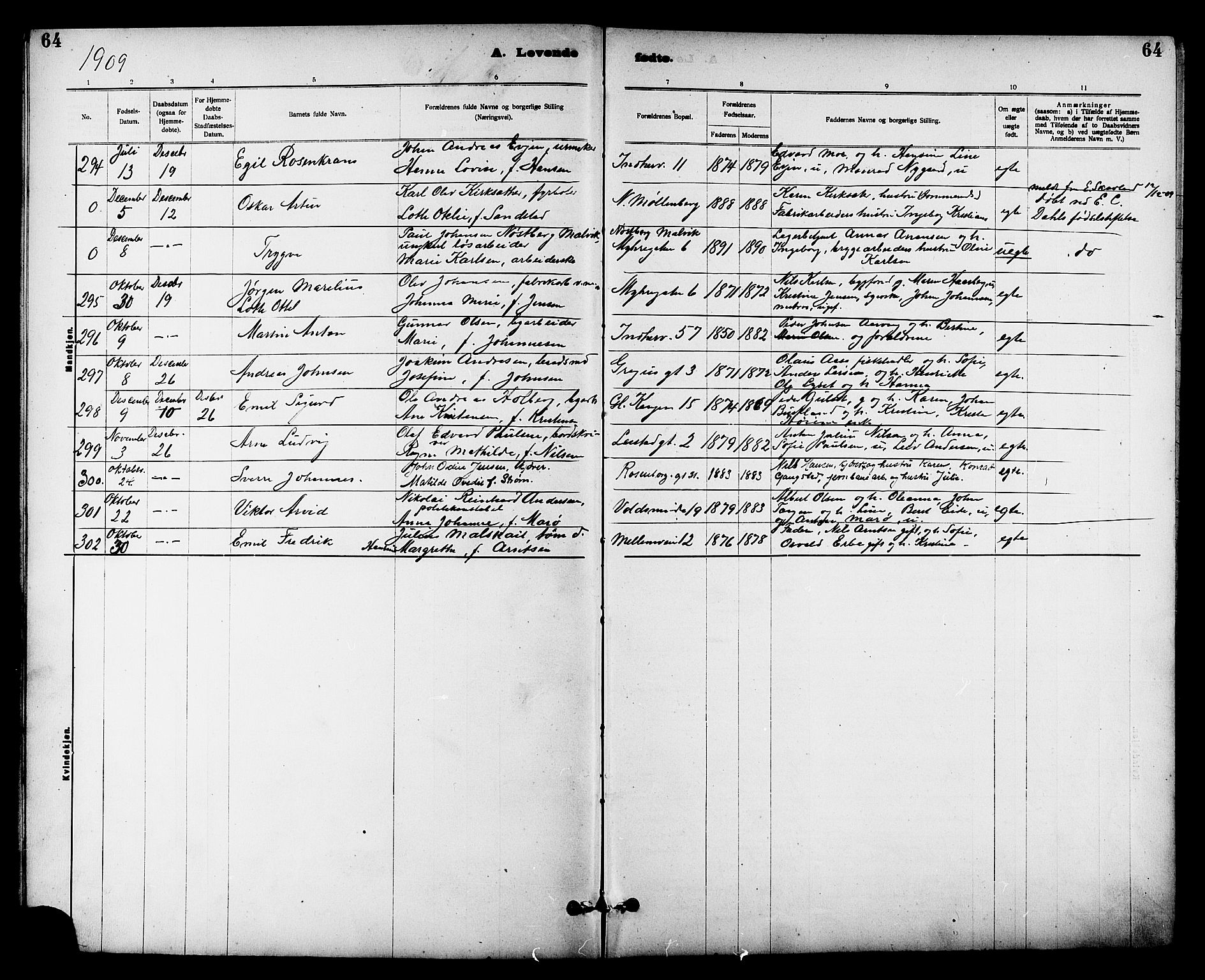 Ministerialprotokoller, klokkerbøker og fødselsregistre - Sør-Trøndelag, AV/SAT-A-1456/605/L0254: Parish register (copy) no. 605C01, 1908-1916, p. 64